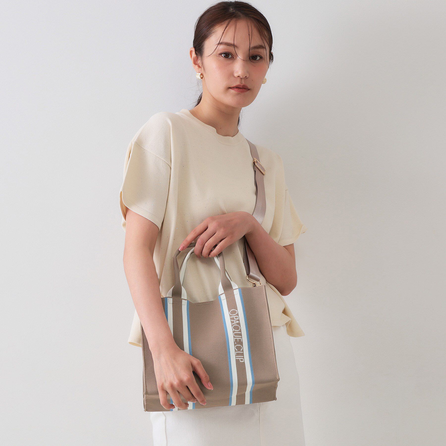 OPAQUE.CLIP「【2WAY】ラインハンドルスクエアニットミドルトートバッグ」|トートバッグ|
