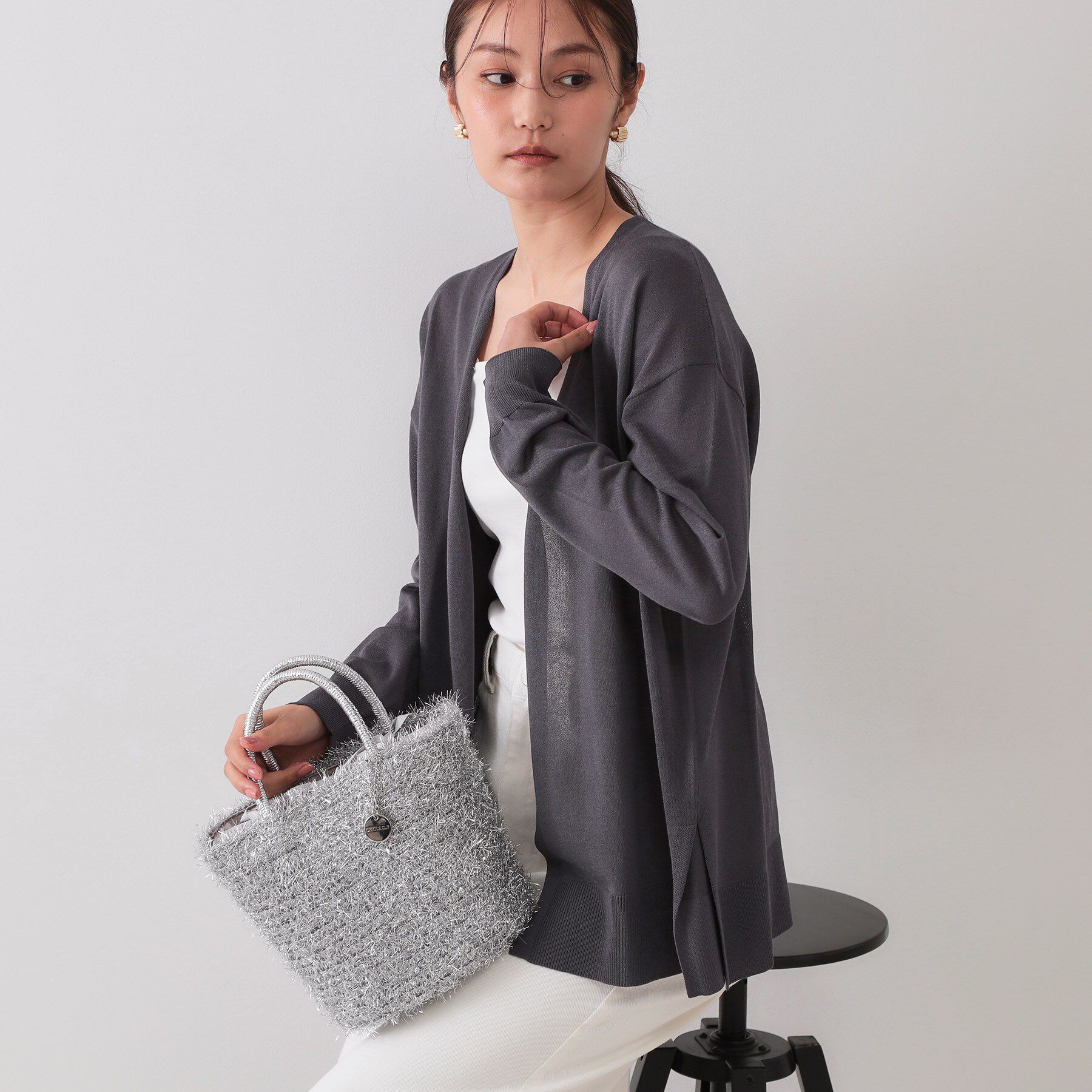 OPAQUE.CLIP「ミドル丈トッパーニットカーディガン【洗濯機洗い可/接触冷感/抗ピル】」|カーディガン|チャコールグレー(0