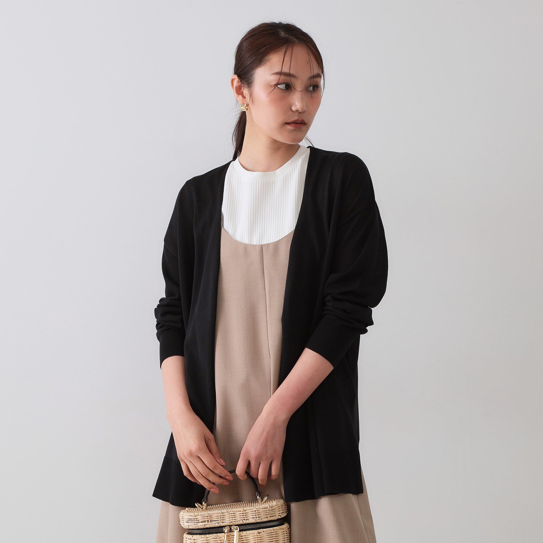 OPAQUE.CLIP「ミドル丈トッパーニットカーディガン【洗濯機洗い可/接触冷感/抗ピル】」|カーディガン|ブラック(019)