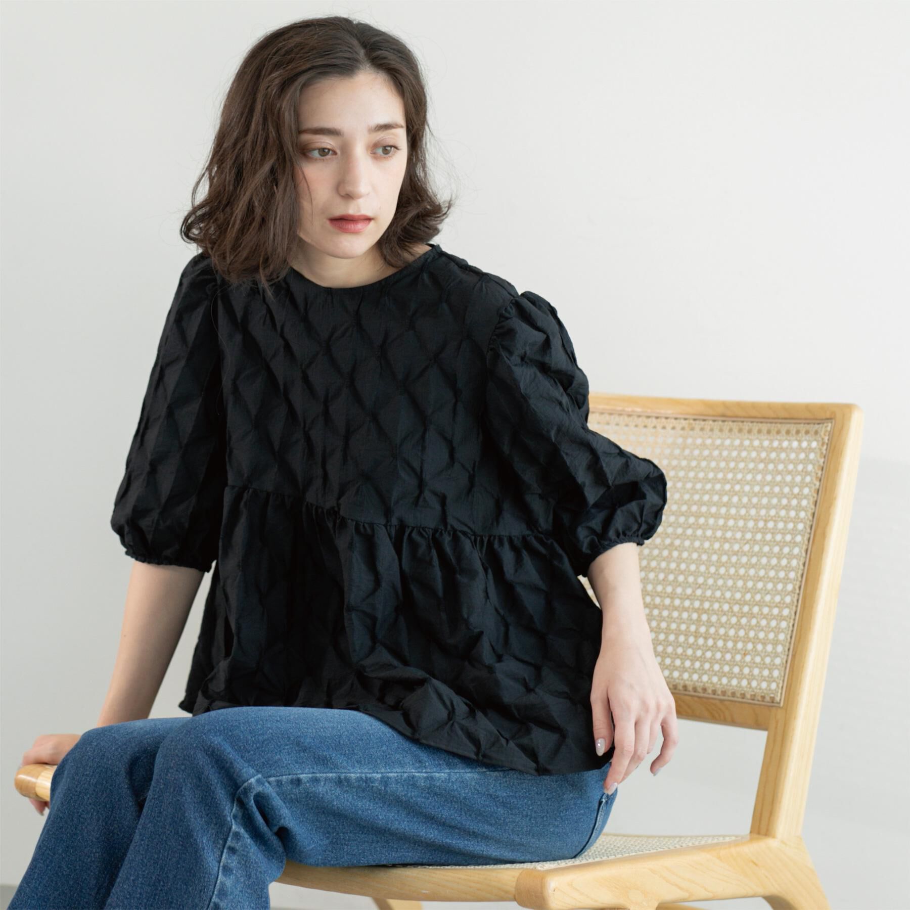OPAQUE.CLIP「ふくれジャカードペプラムブラウス【洗濯機洗い可】」|シャツ・ブラウス|