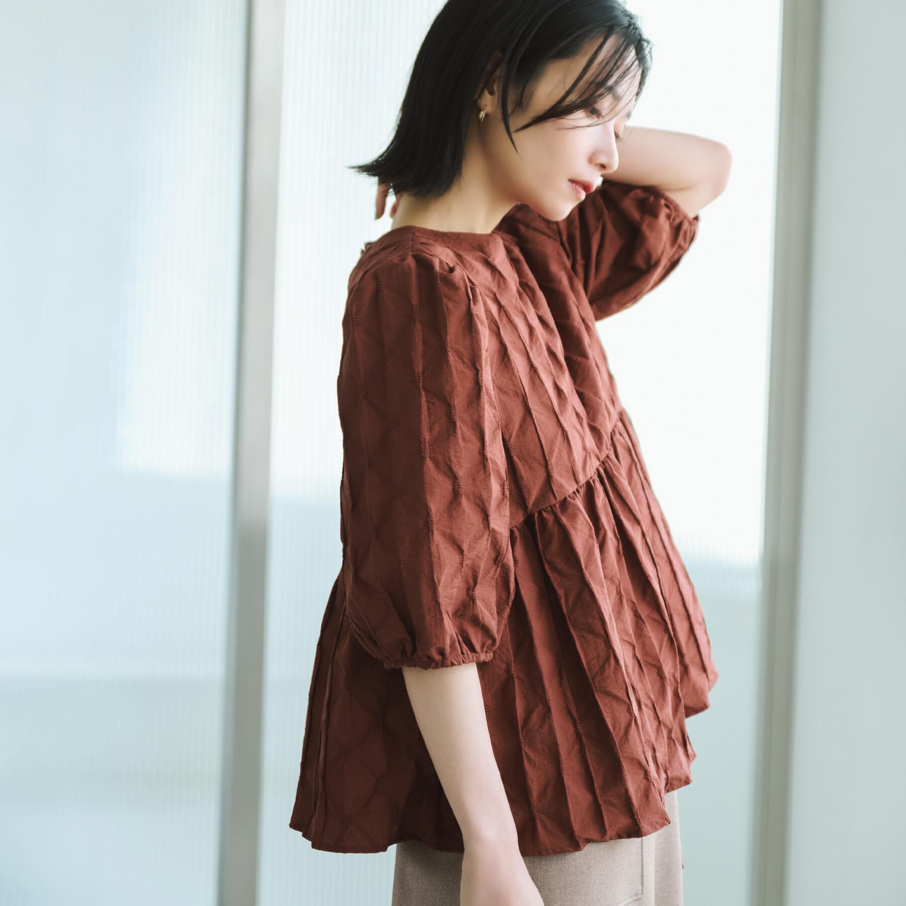 OPAQUE.CLIP「ふくれジャカードペプラムブラウス【洗濯機洗い可】」|シャツ・ブラウス|