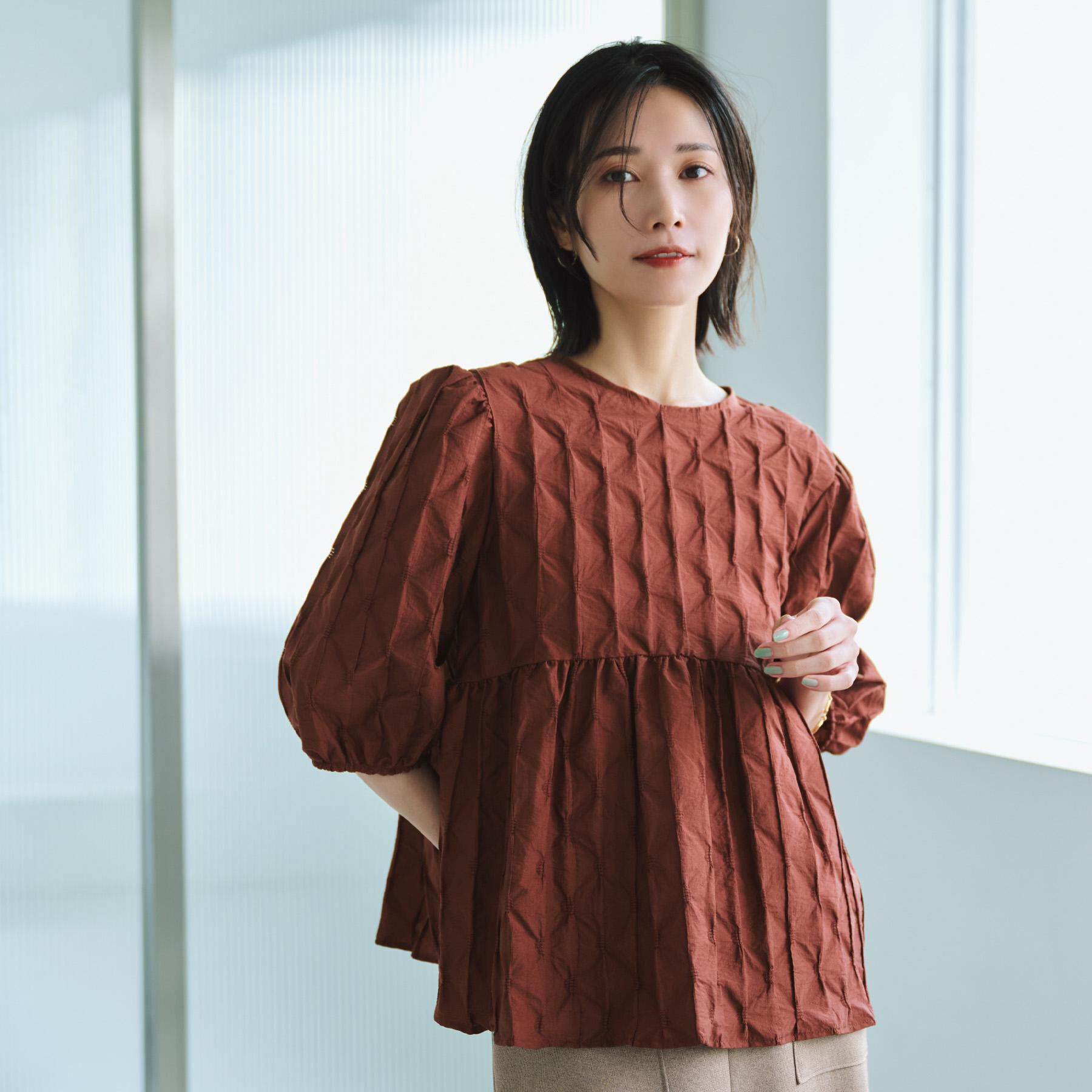 OPAQUE.CLIP「ふくれジャカードペプラムブラウス【洗濯機洗い可】」|シャツ・ブラウス|