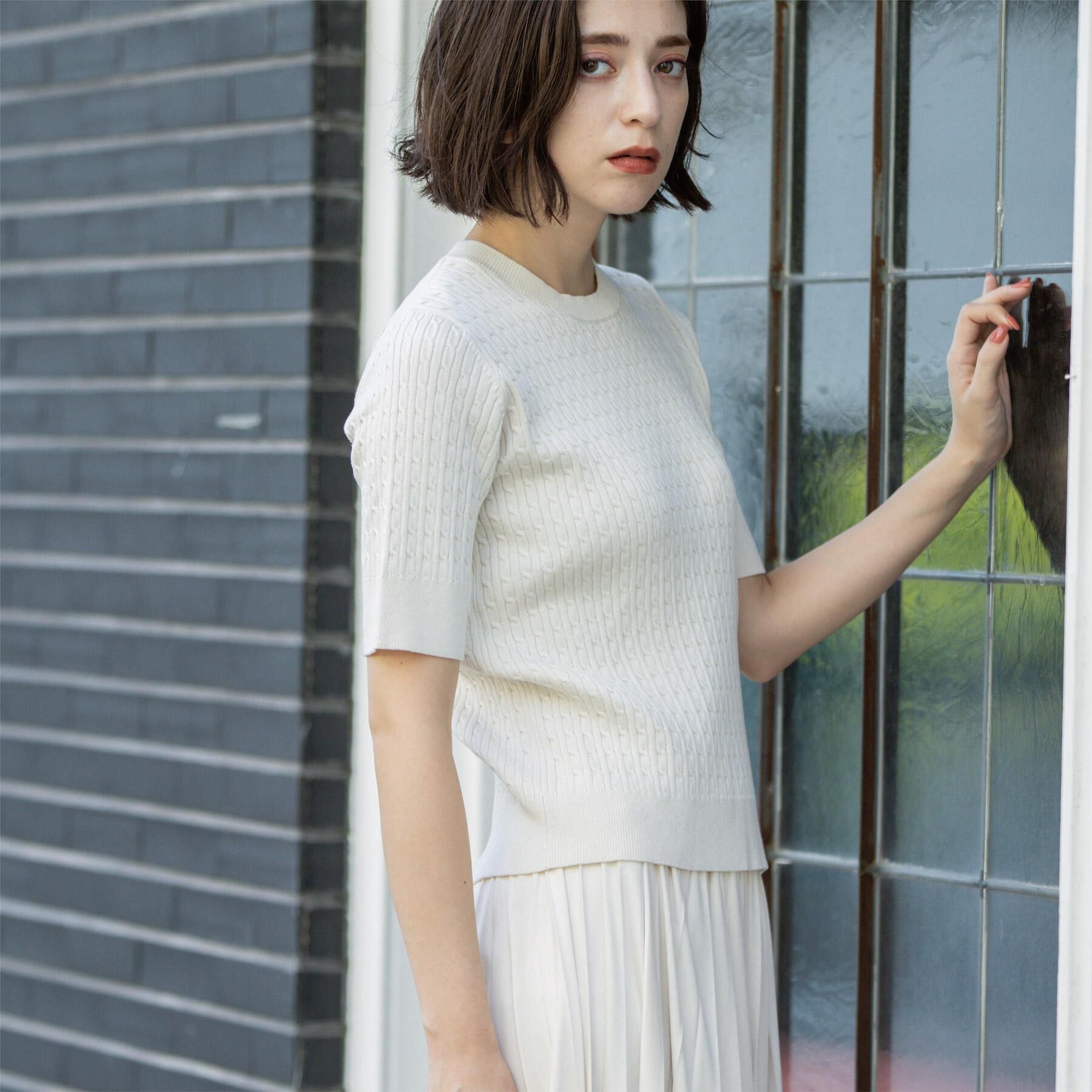 OPAQUE.CLIP「ケーブルハーフスリーブニット【UVケア/洗濯機OK】《6col/S～LL》」|ニット・セーター|