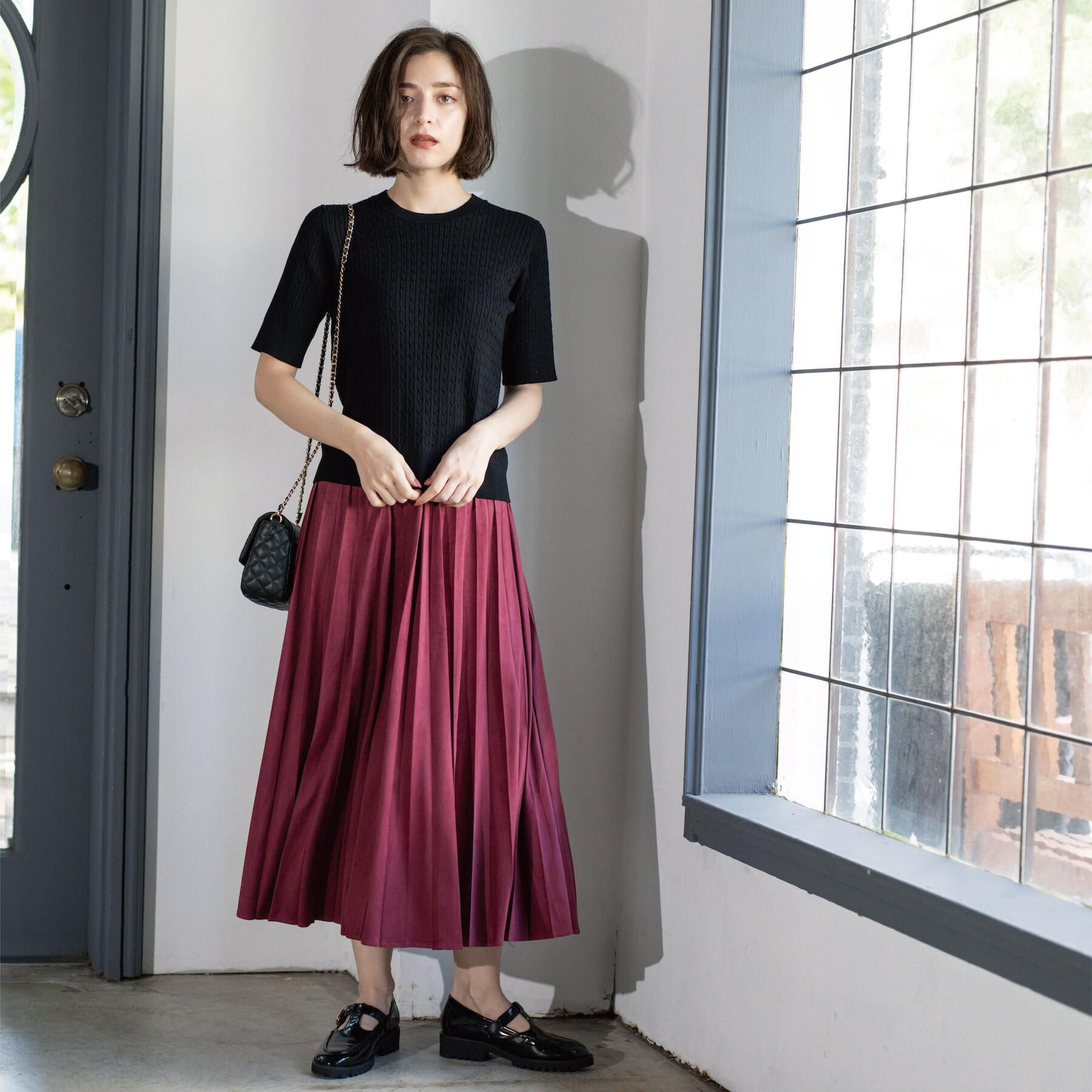 OPAQUE.CLIP「ケーブルハーフスリーブニット【UVケア/洗濯機OK】《6col/S～LL》」|ニット・セーター|