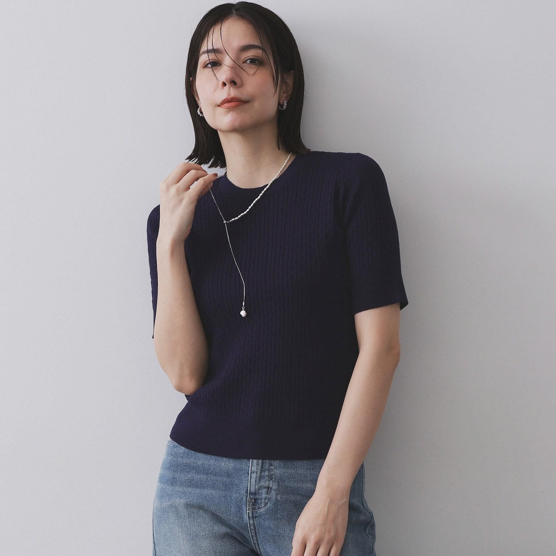 OPAQUE.CLIP「ケーブルハーフスリーブニット【UVケア/洗濯機OK】《6col/S～LL》」|ニット・セーター|