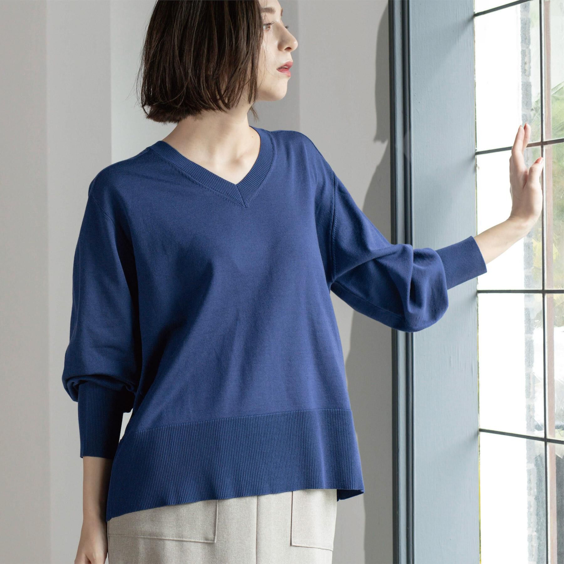 OPAQUE.CLIP「リラクシーVネックニット【洗濯機洗OK】《6col》」|ニット・セーター|