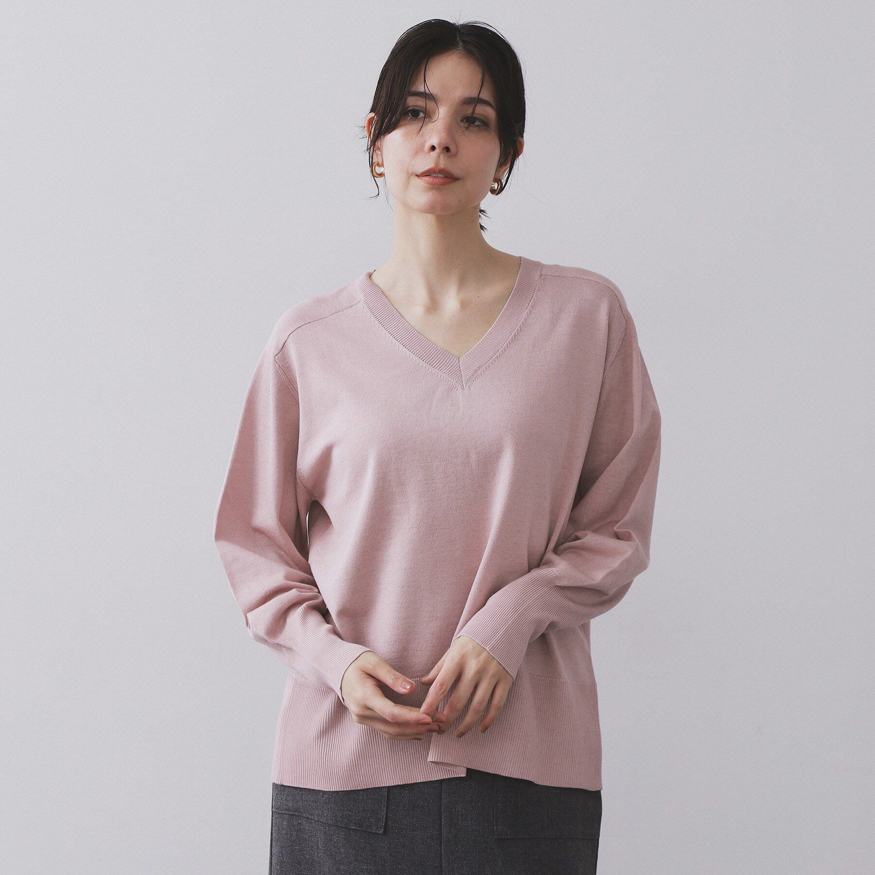 OPAQUE.CLIP「リラクシーVネックニット【洗濯機洗OK】《6col》」|ニット・セーター|