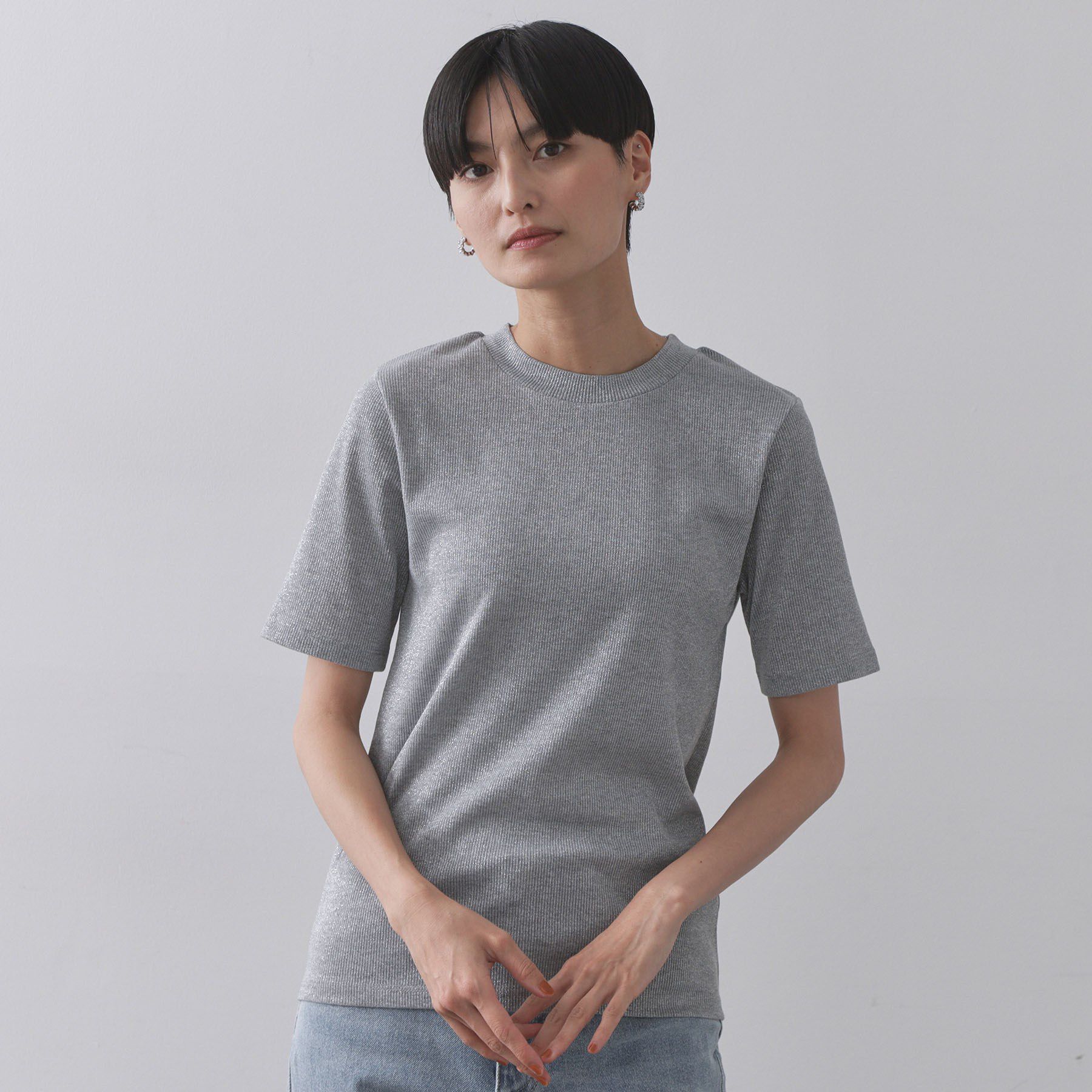 OPAQUE.CLIP「ラメリブカットソー【洗濯機洗い可】」|Tシャツ・カットソー|