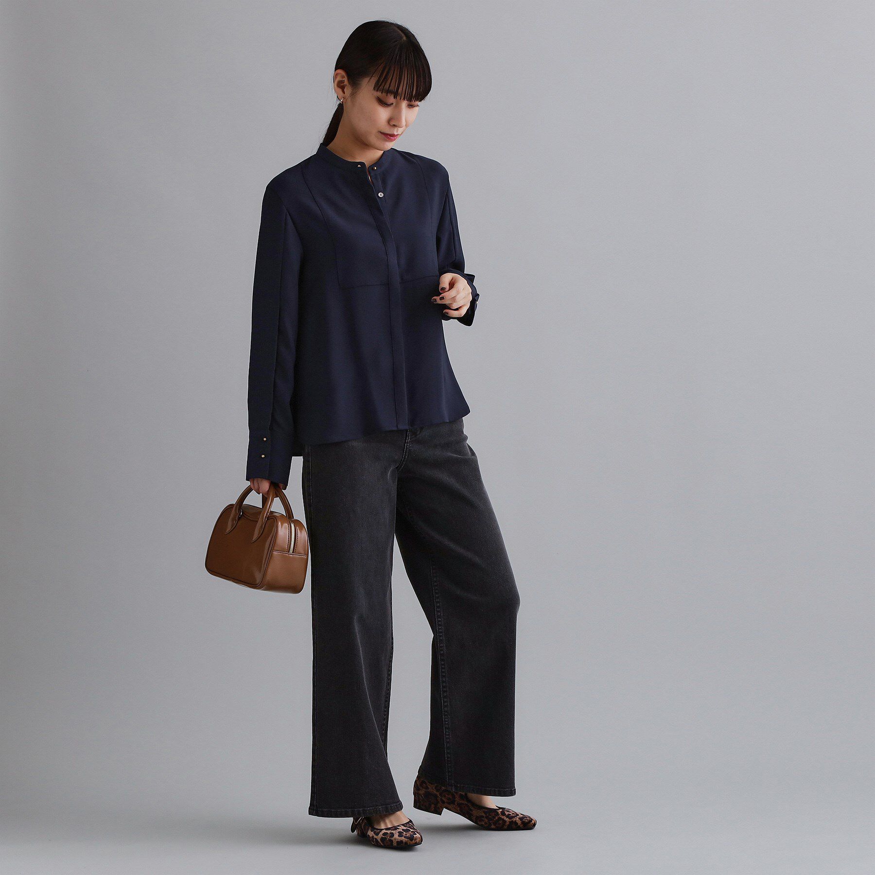 OPAQUE.CLIP「【es】ブザム切替バンドカラーシャツブラウス【洗濯機OK/防シワ/UVケア/接触冷感】」|シャツ・ブラウス|