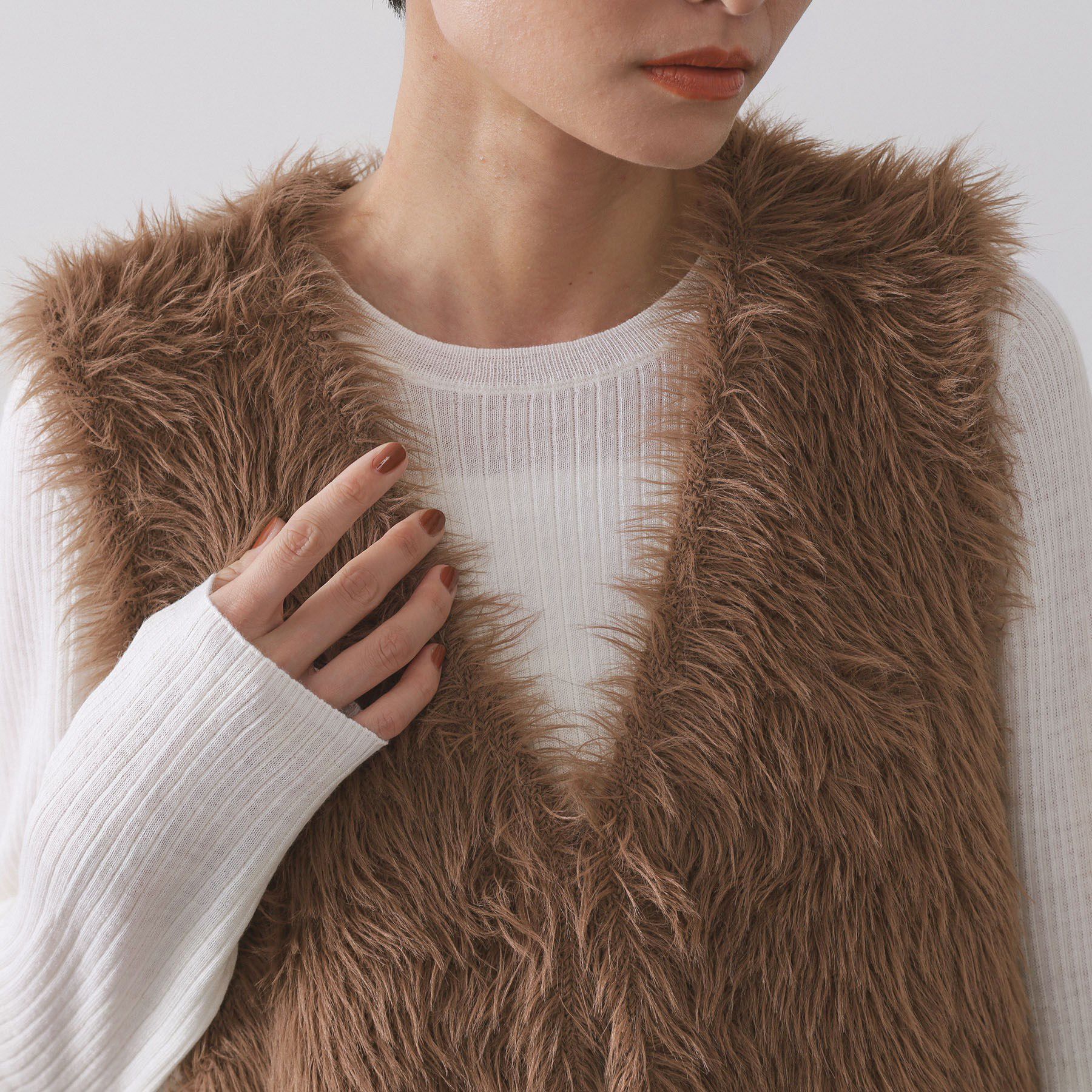 OPAQUE.CLIP「《andGIRL掲載》シャギーニット ショートベスト【洗濯機OK】」|ベスト・ジレ|