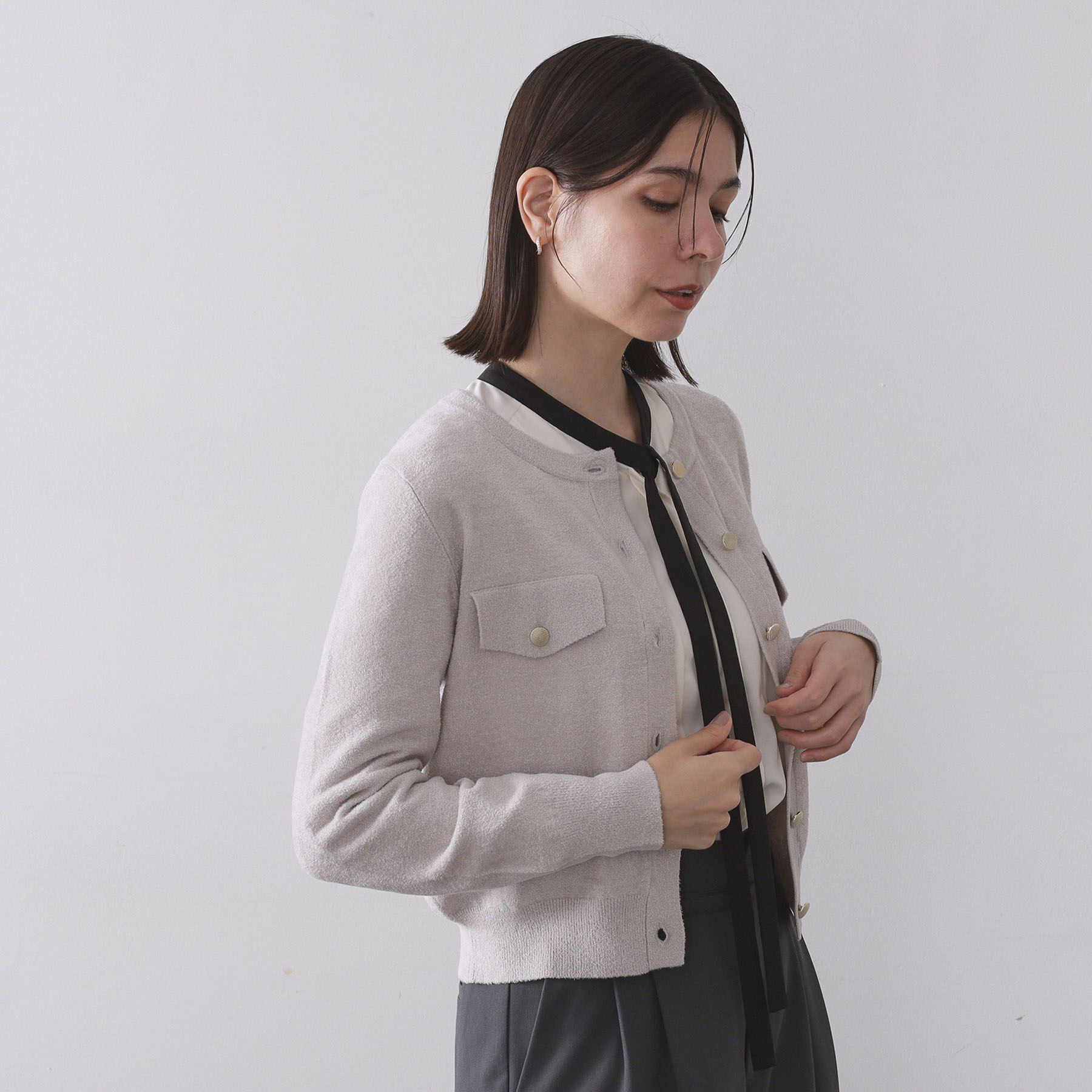 OPAQUE.CLIP「モールニットクルーカーディガン【洗濯機OK】」|カーディガン|ライトグレー(011