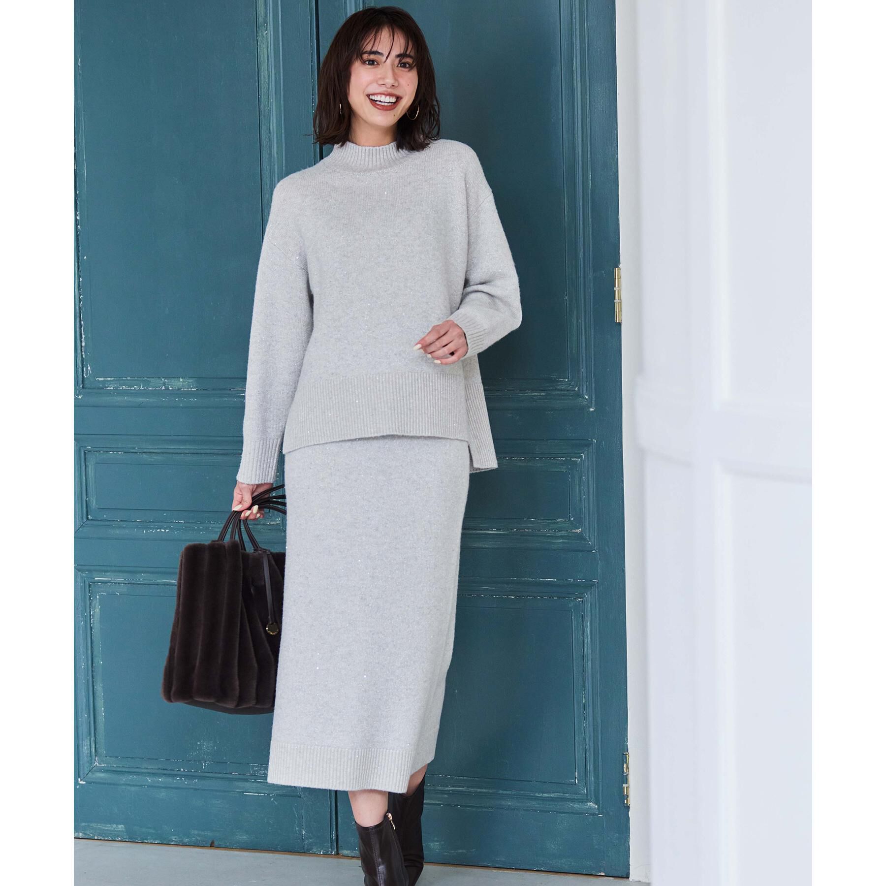 OPAQUE.CLIP「ラメスパンコールナロースカート/セットアップ対応可【洗濯機OK】」|スカート|