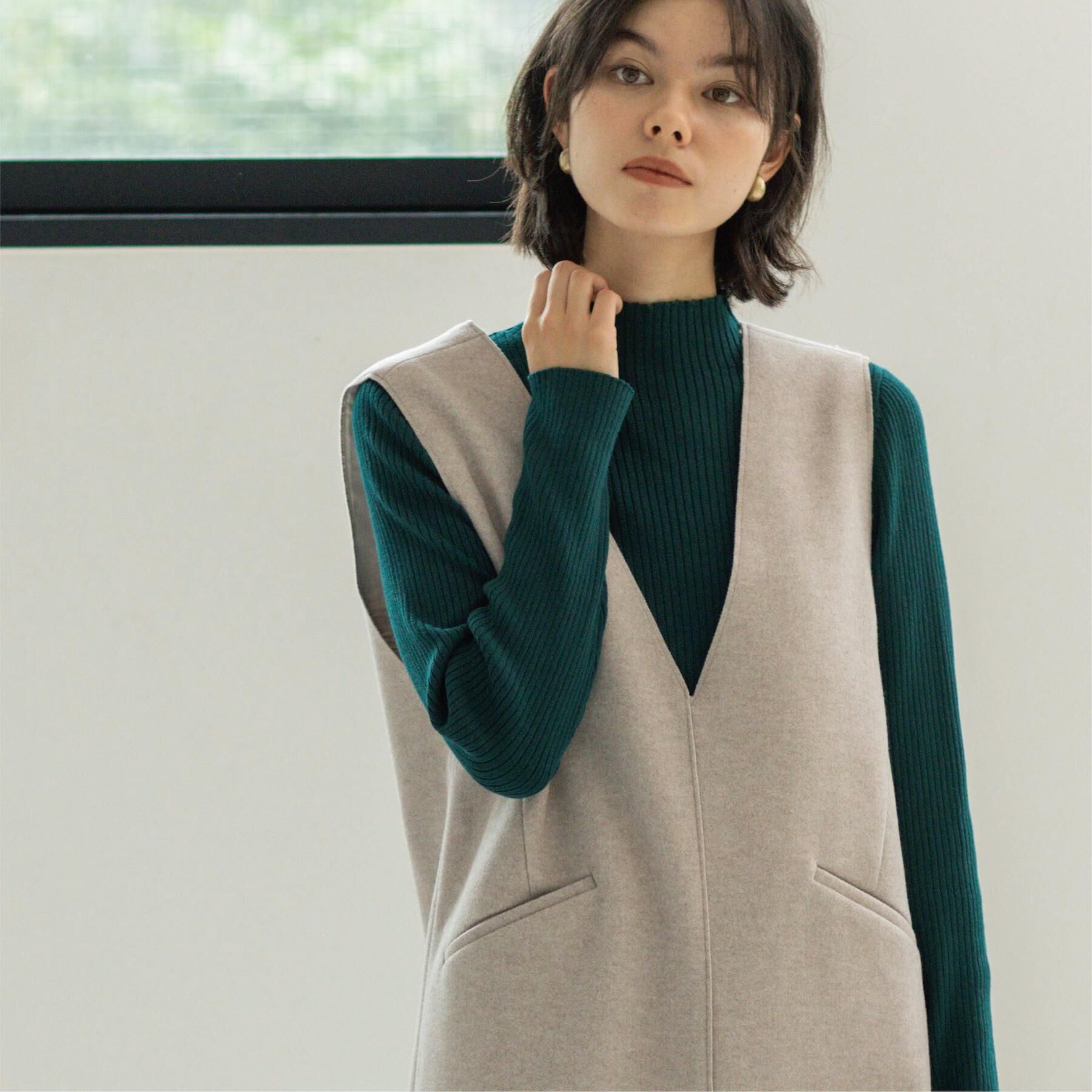 OPAQUE.CLIP「ハイネックリブニット【洗濯機OK】」|ニット・セーター|グリーン(024)