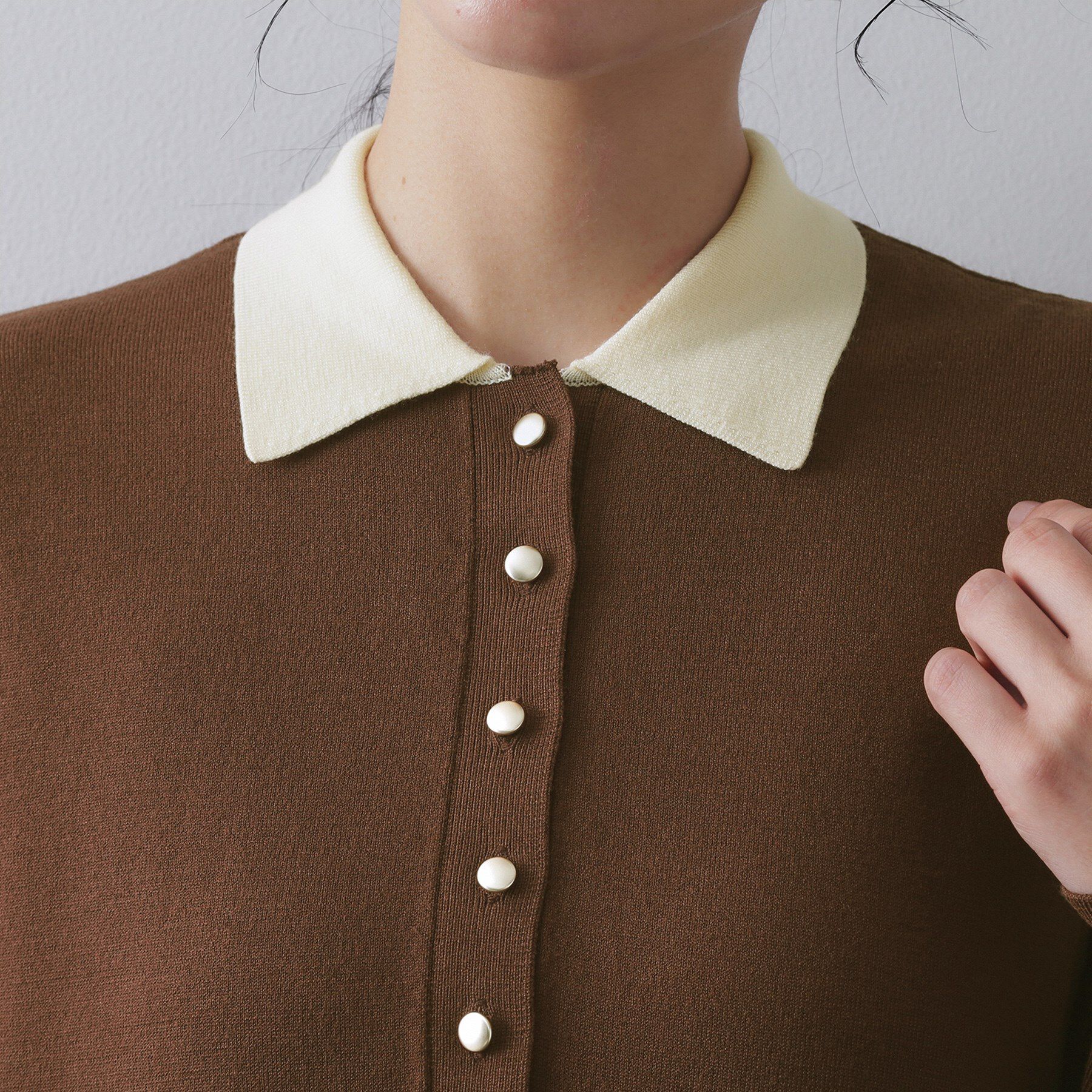 OPAQUE.CLIP「配色ポロ衿ニットワンピース【洗濯機OK】」|ワンピース|