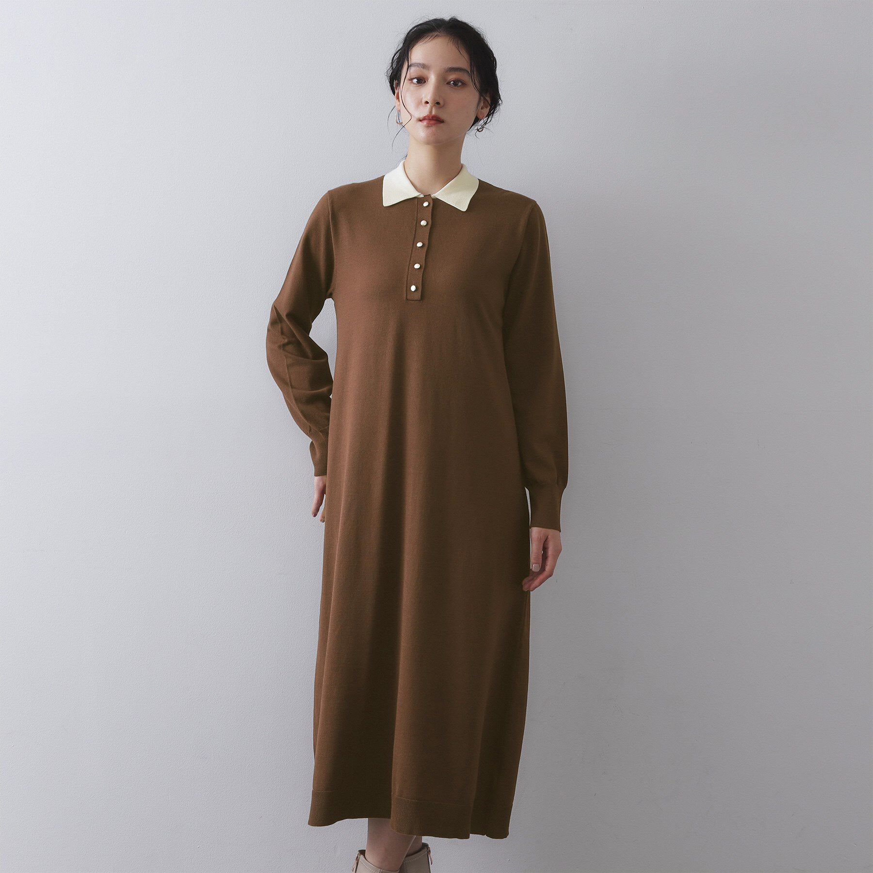 OPAQUE.CLIP「配色ポロ衿ニットワンピース【洗濯機OK】」|ワンピース|