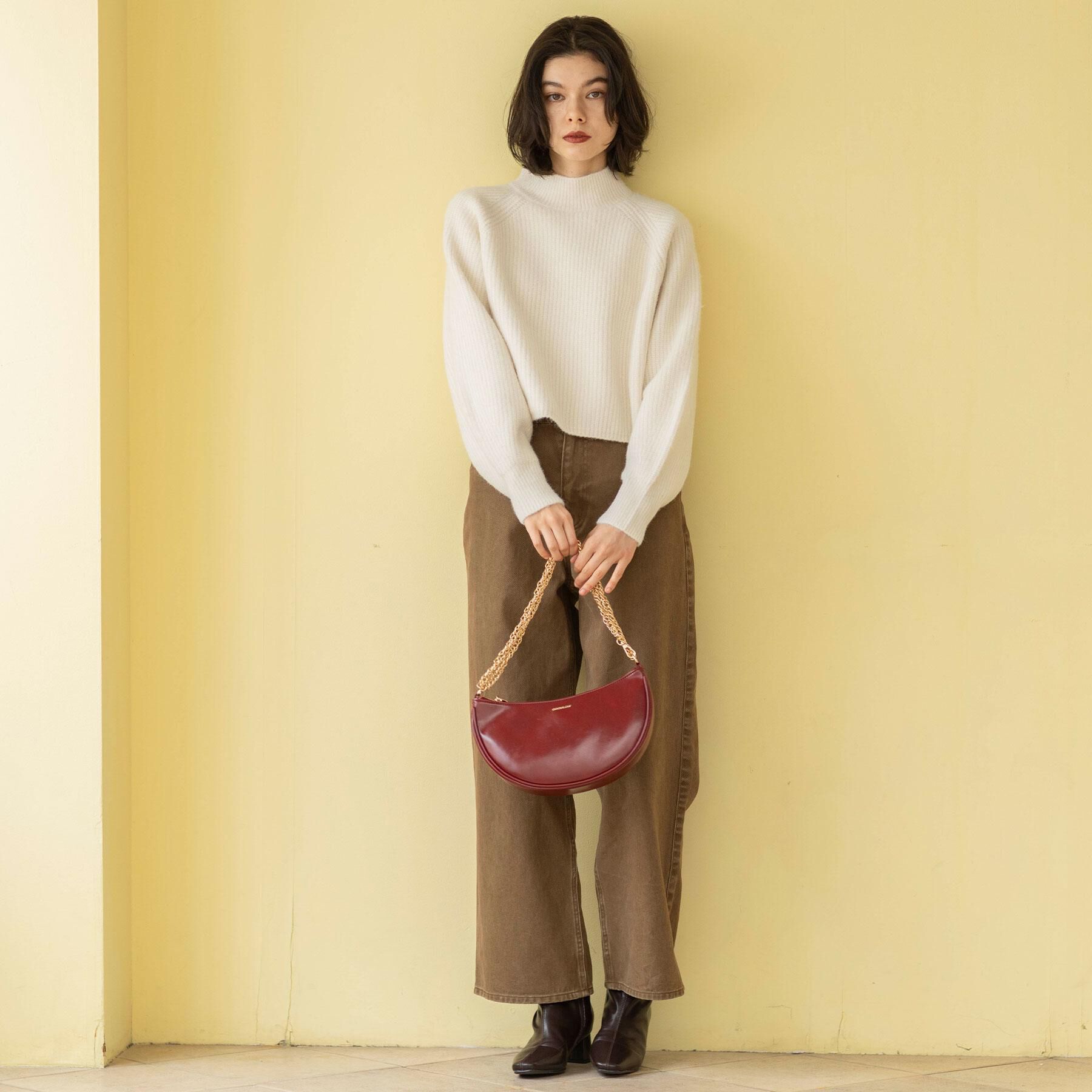 OPAQUE.CLIP「【2WAY】オイル調合皮チェーンハンドルムーンミドルバッグ」|ハンドバッグ|