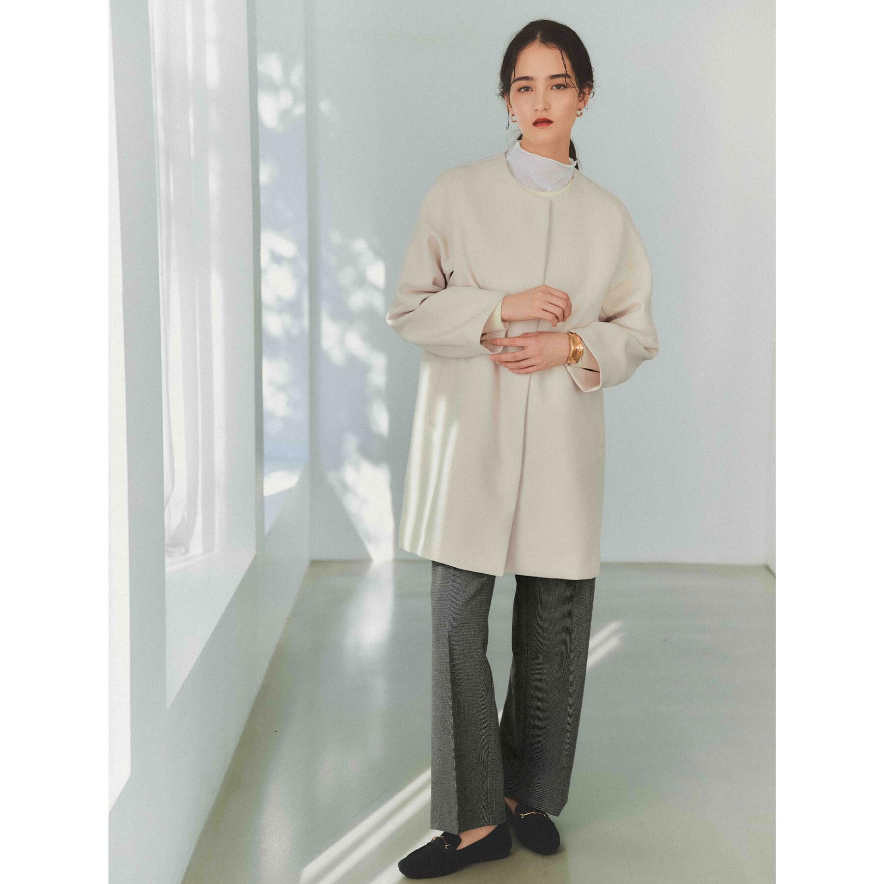 OPAQUE.CLIP「フォルムスリーブミドルコート【洗濯機OK】」|ノーカラーコート|