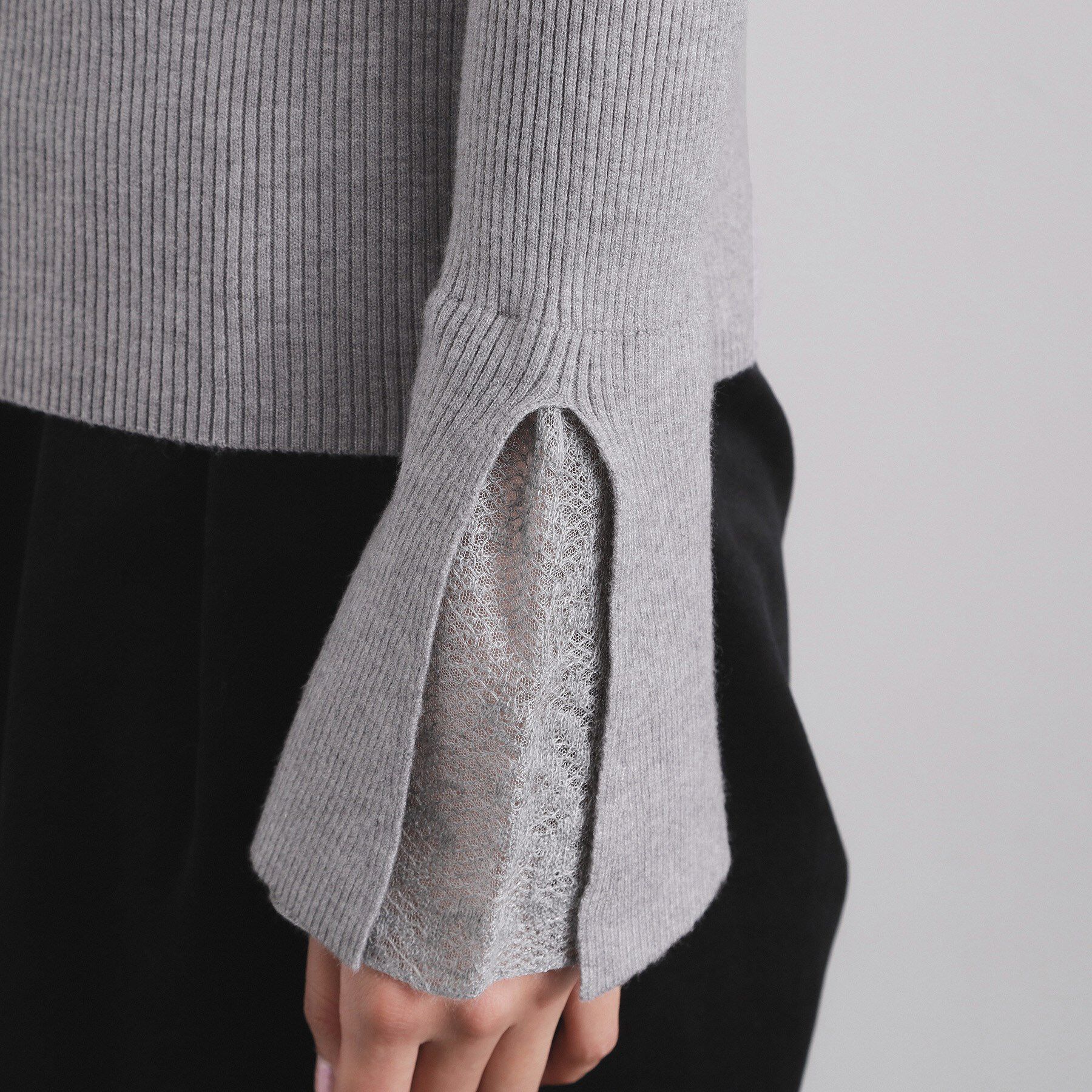 OPAQUE.CLIP「レースフレアハイネックリブニット【洗濯機OK】」|ニット・セーター|
