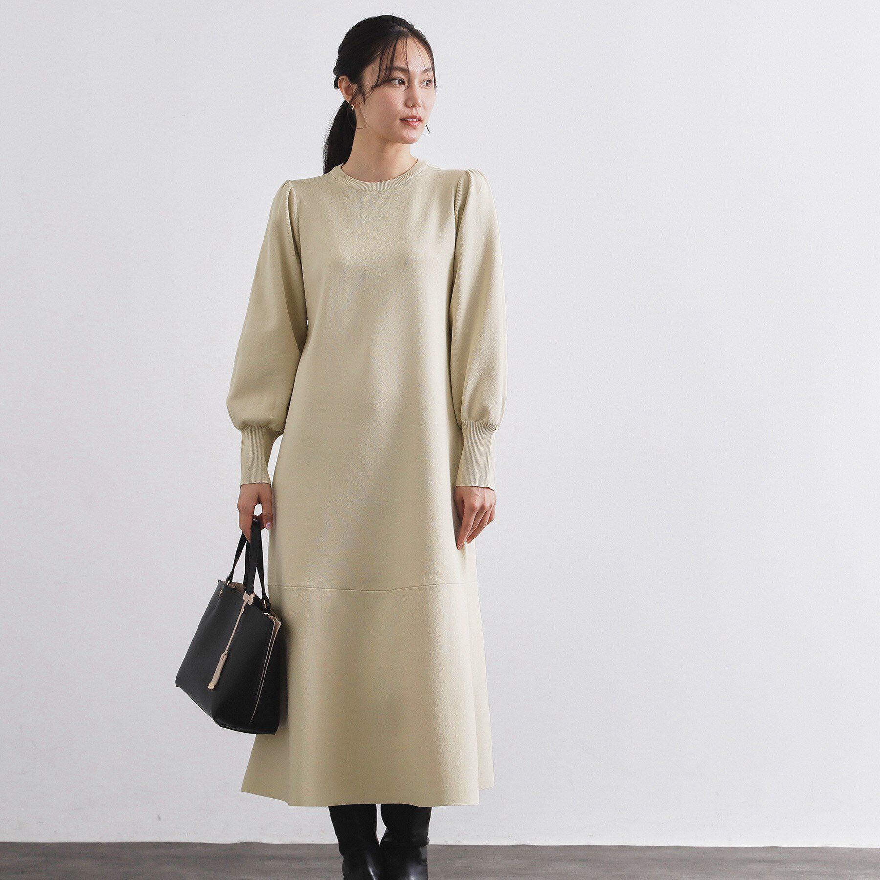 OPAQUE.CLIP「裾フレアニットワンピース【洗濯機OK/抗ピル】」|ワンピース|アイボリー(004)