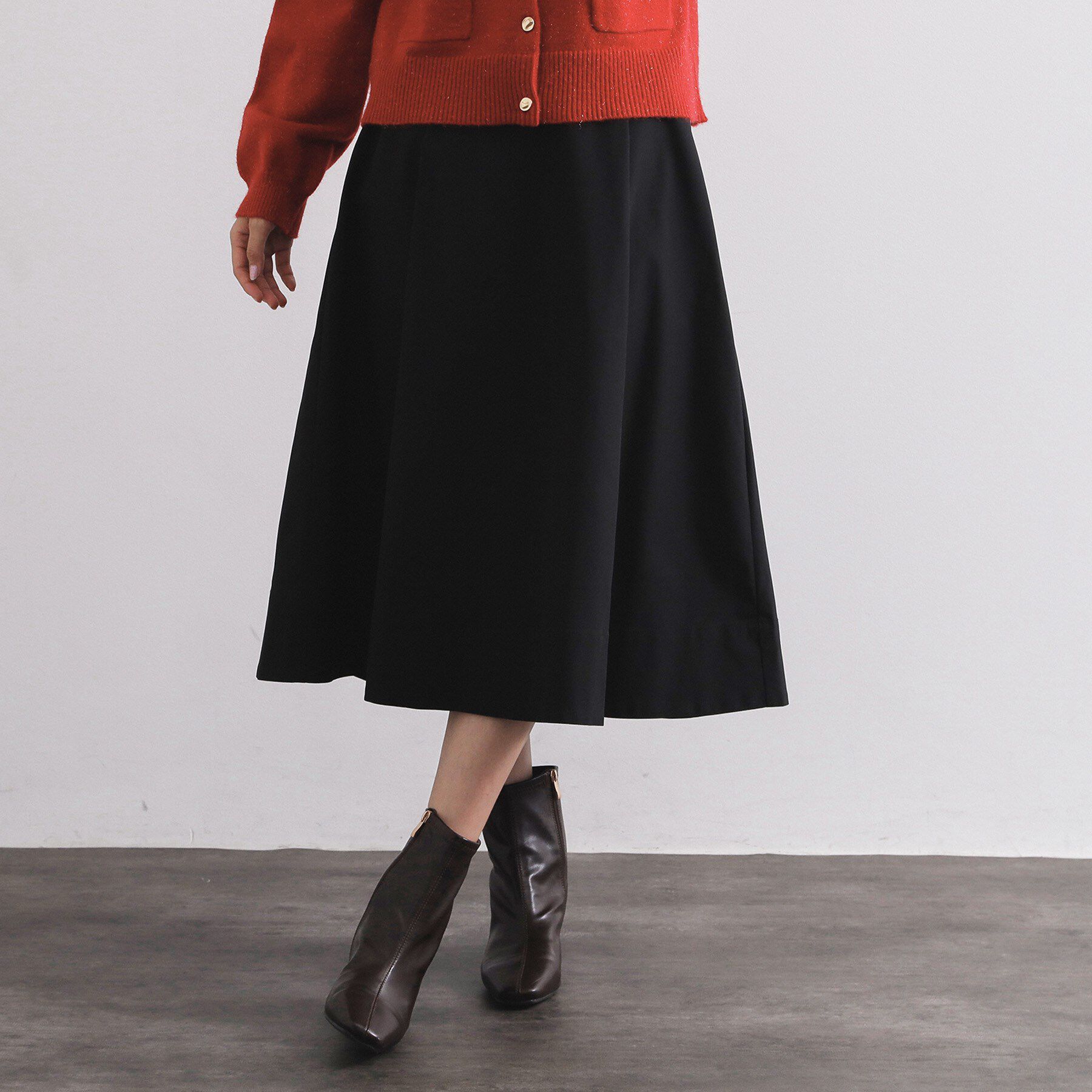 OPAQUE.CLIP「タフタフレアスカート【洗濯機OK】」|スカート|ブラック(019)