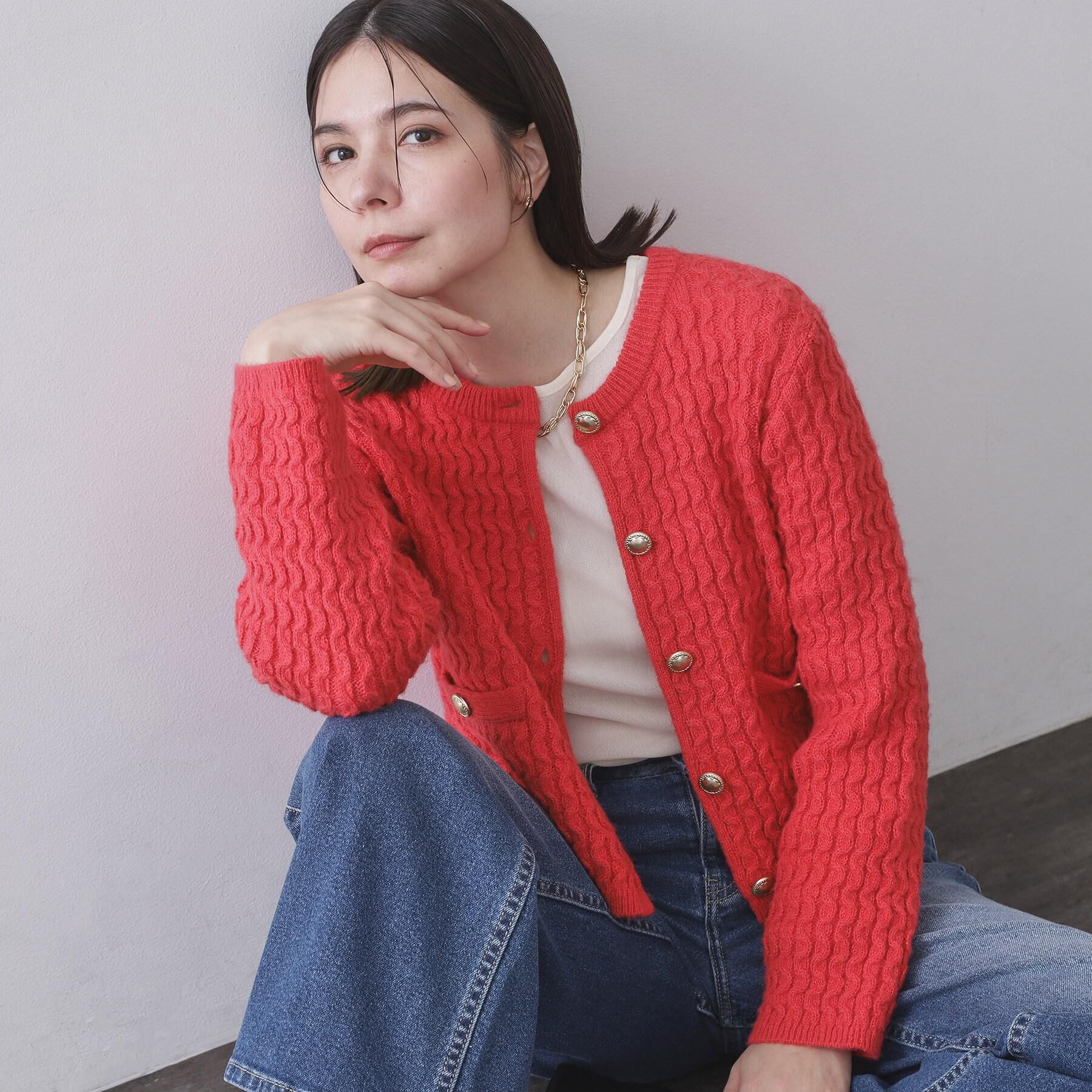 OPAQUE.CLIP「モヘヤタッチケーブル金ボタンカーディガン【洗濯機OK】」|カーディガン|