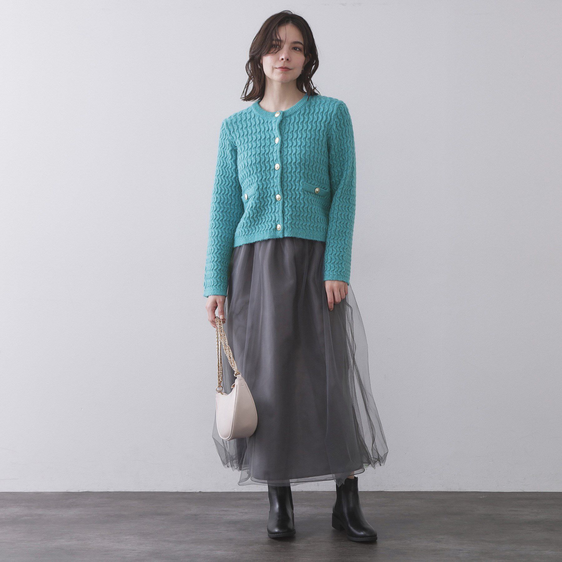 OPAQUE.CLIP「モヘヤタッチケーブル金ボタンカーディガン【洗濯機OK】」|カーディガン|