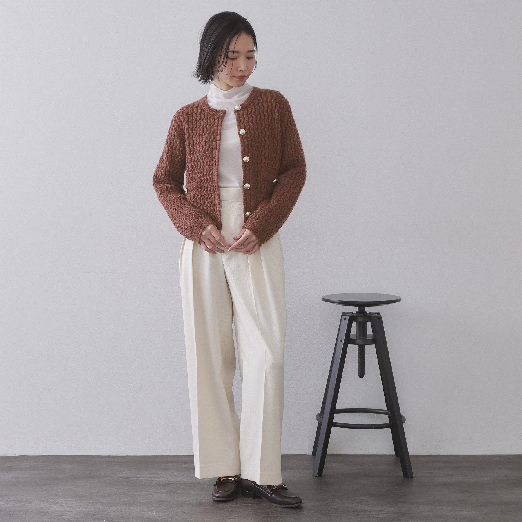 OPAQUE.CLIP「モヘヤタッチケーブル金ボタンカーディガン【洗濯機OK】」|カーディガン|