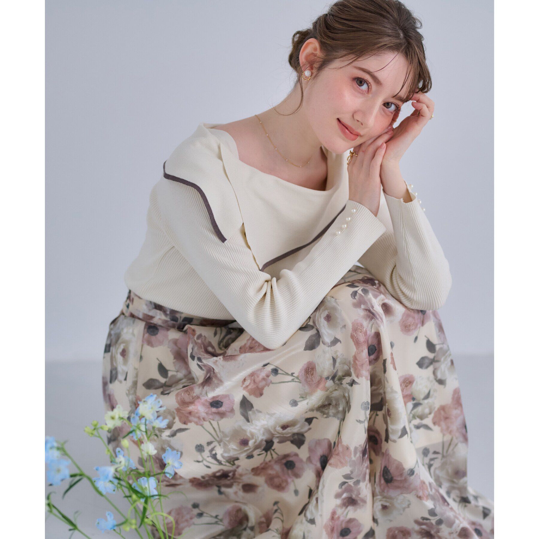 Couture broach「【華奢見え・フェミニン】変形カラーリブニット」|ニット・セーター|