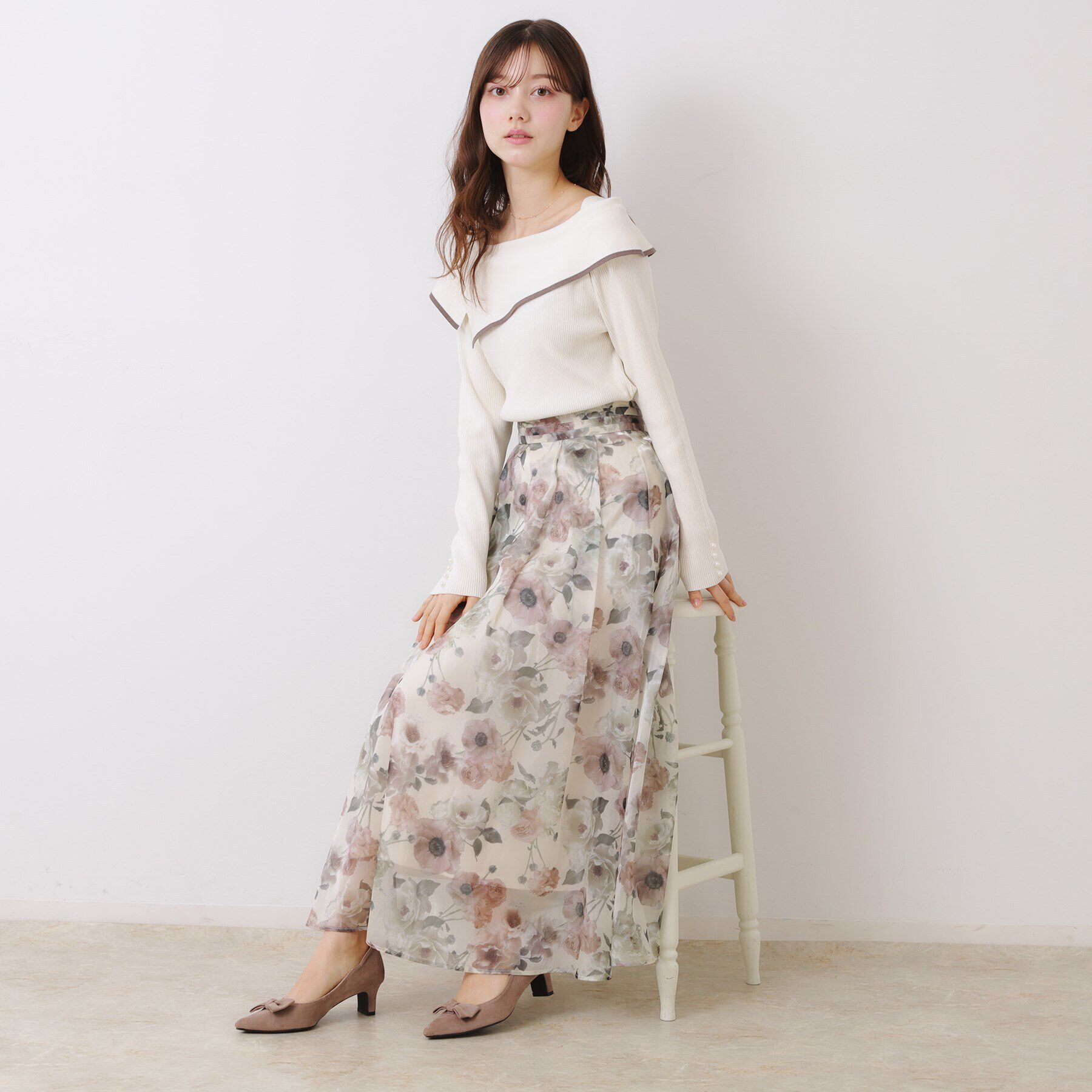 Couture broach「【華奢見え・フェミニン】変形カラーリブニット」|ニット・セーター|