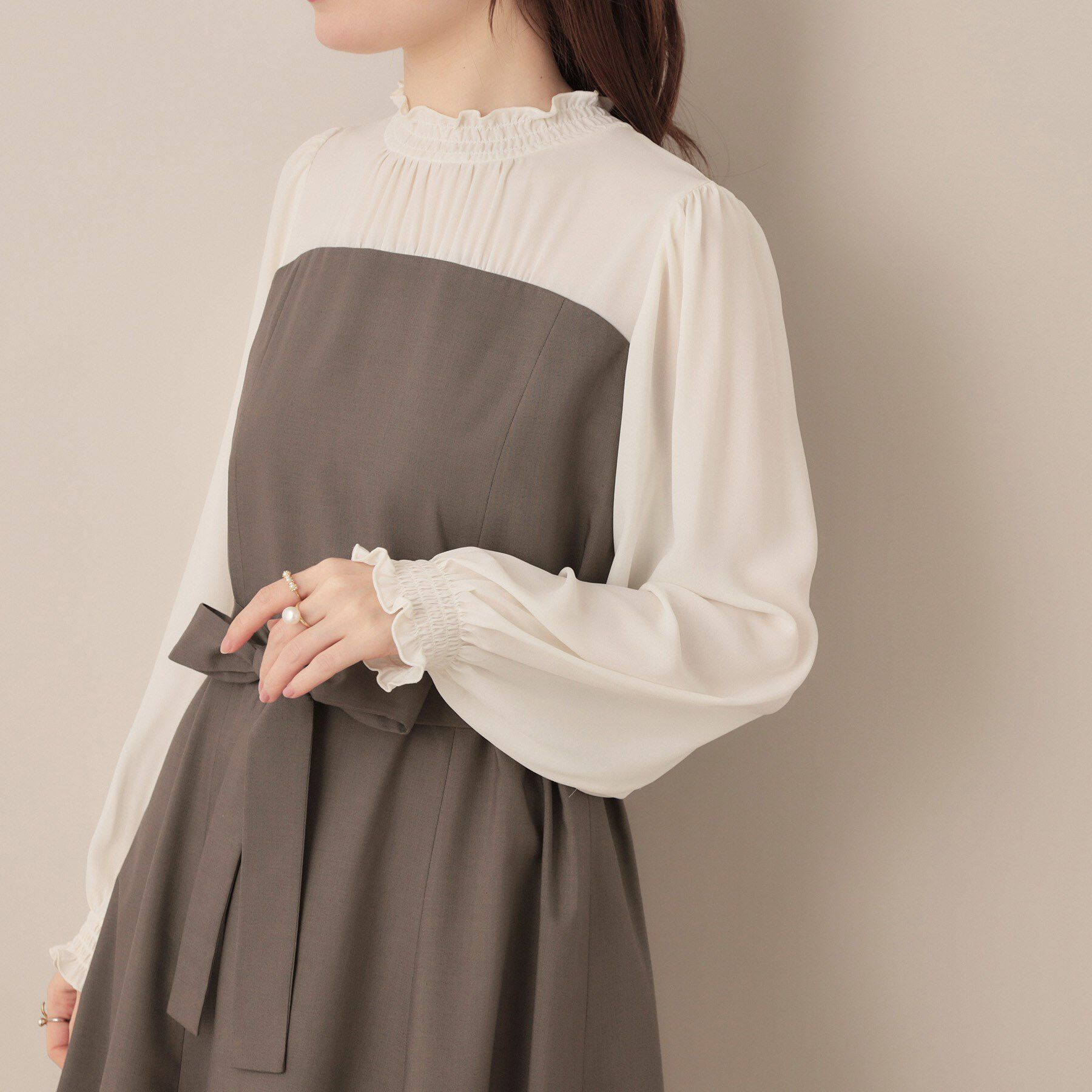 Couture broach「【レイヤード風・きれいめ・通勤】ドッキングベアワンピース」|ワンピース|