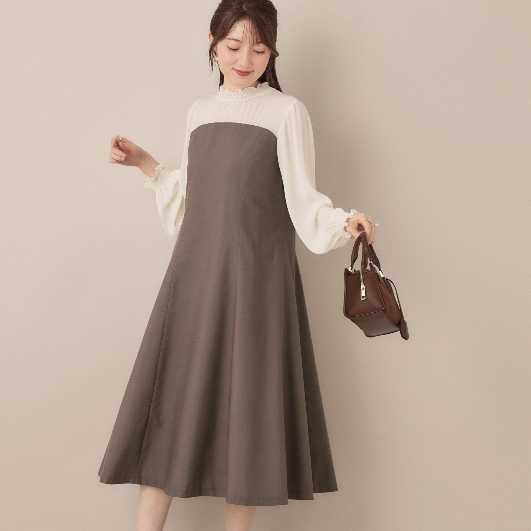 Couture broach「【レイヤード風・きれいめ・通勤】ドッキングベアワンピース」|ワンピース|