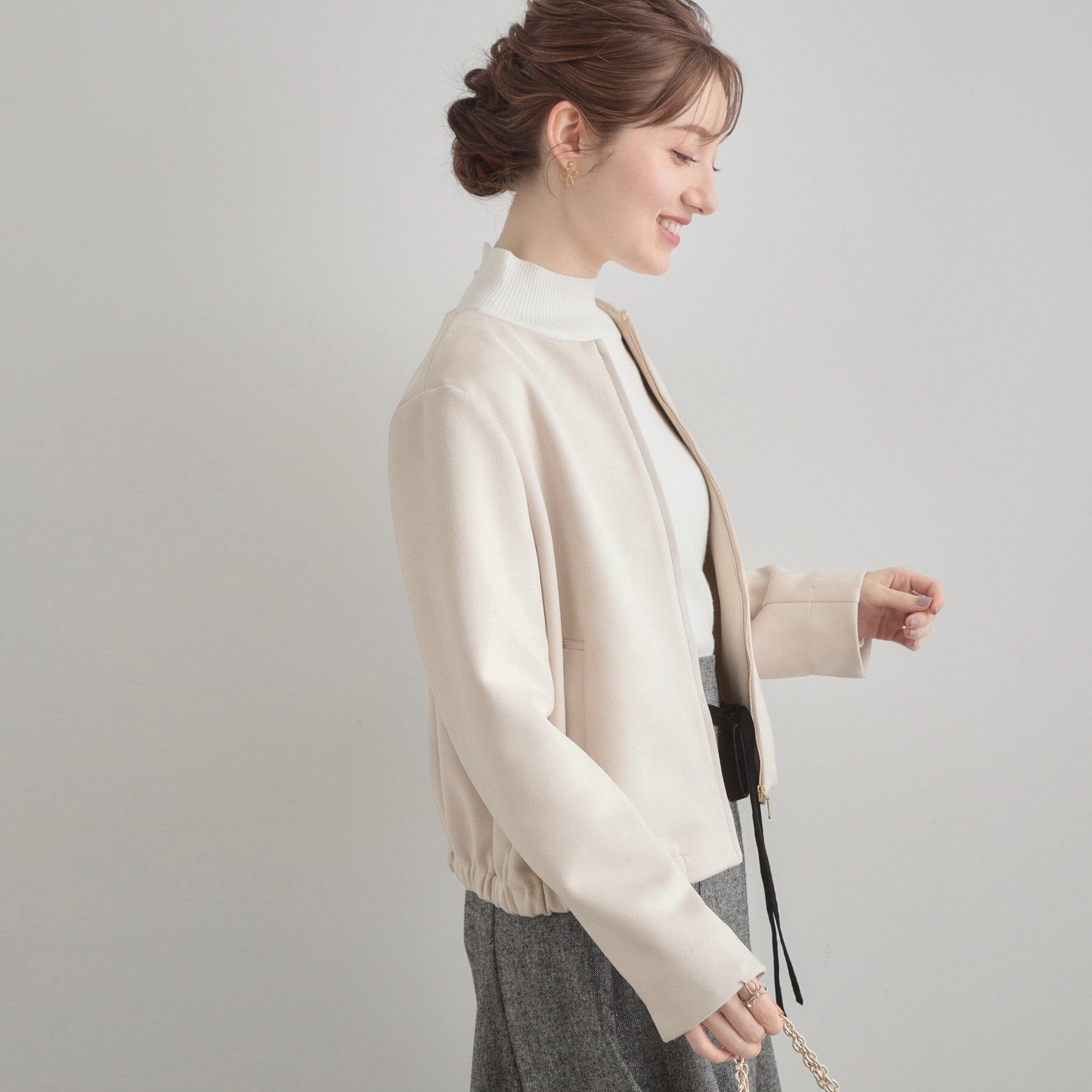 Couture broach「【通勤・大人上品】スエード調ダンボール ノーカラージャケット」|ブルゾン・スタジャン|