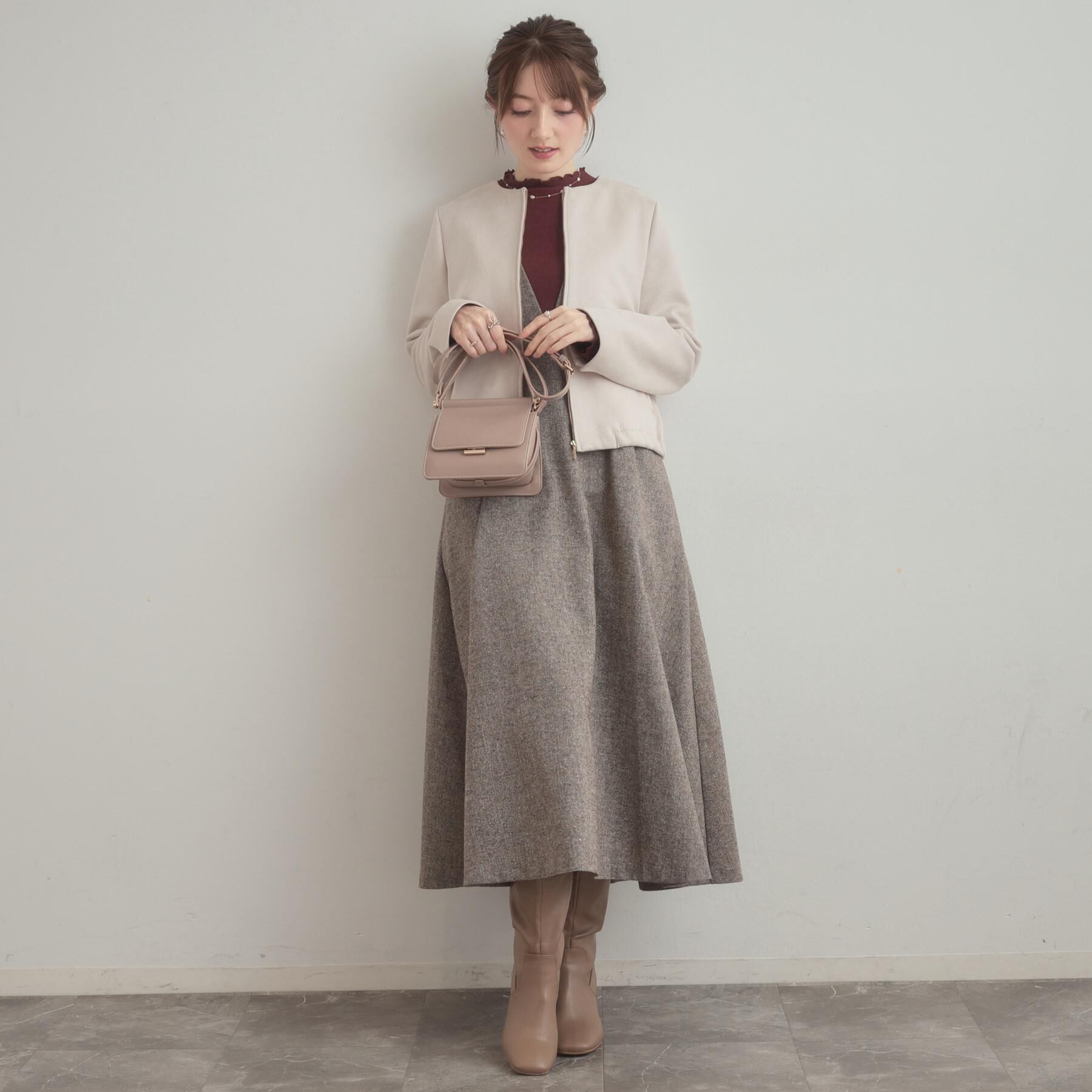 Couture broach「【通勤・大人上品】スエード調ダンボール ノーカラージャケット」|ブルゾン・スタジャン|