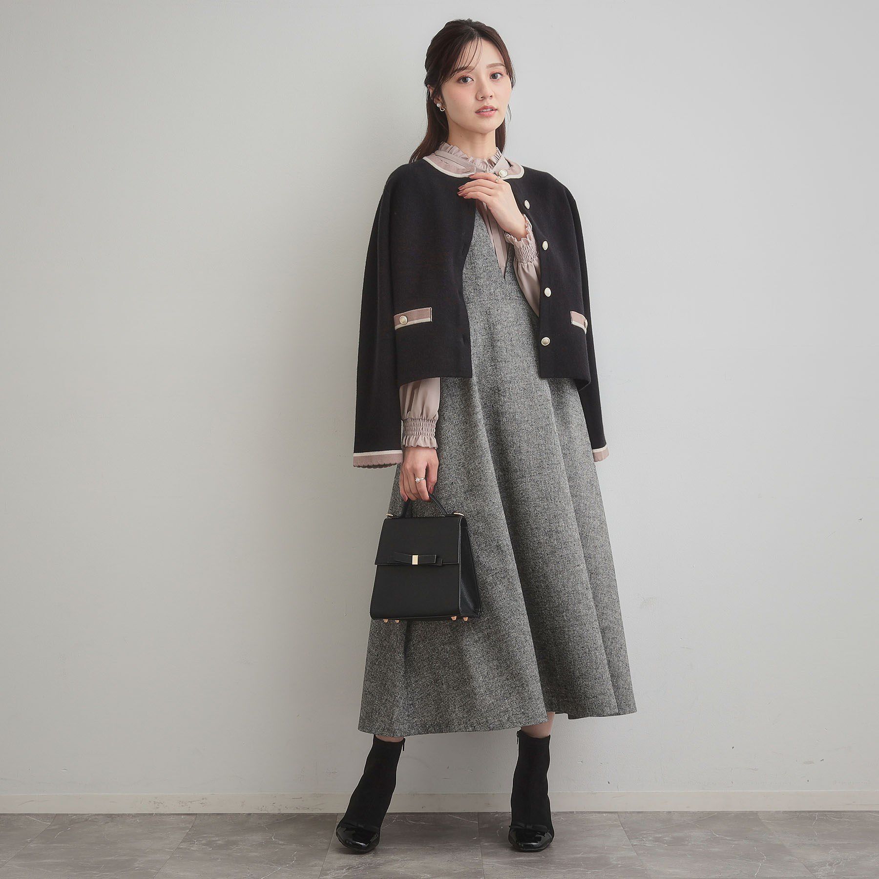 Couture broach「【通勤・大人上品】ムースタッチジャカード 配色スカラカーディ」|カーディガン|