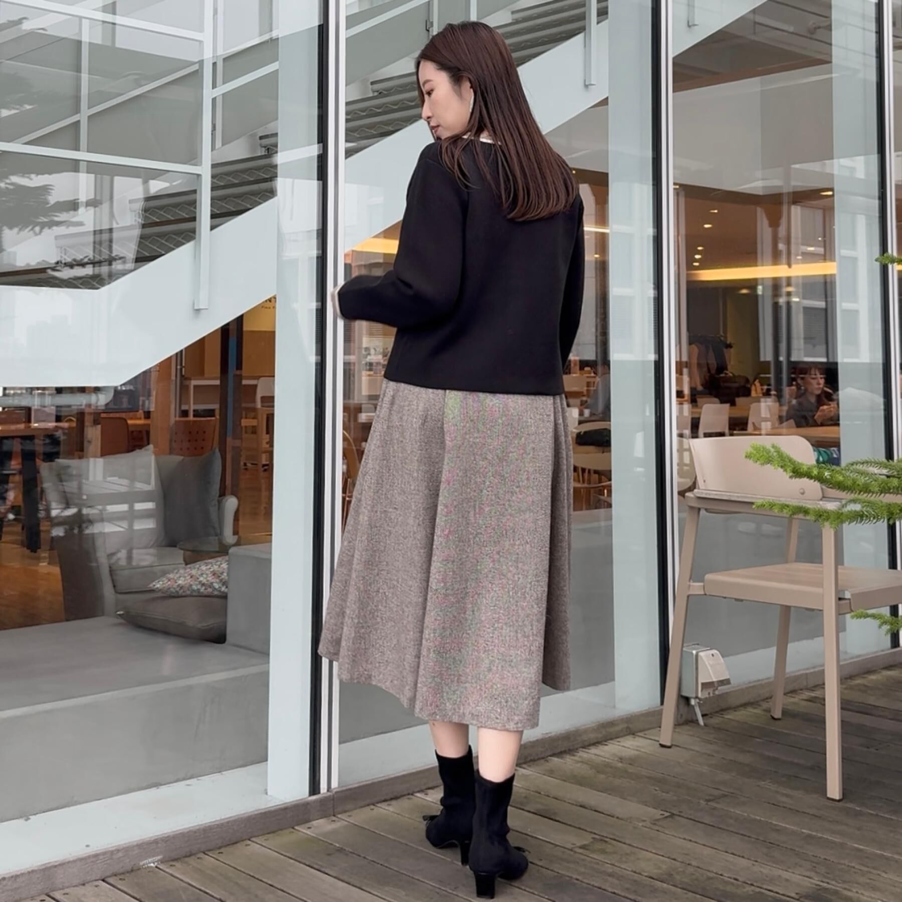 Couture broach「【通勤・大人上品】ムースタッチジャカード 配色スカラカーディ」|カーディガン|