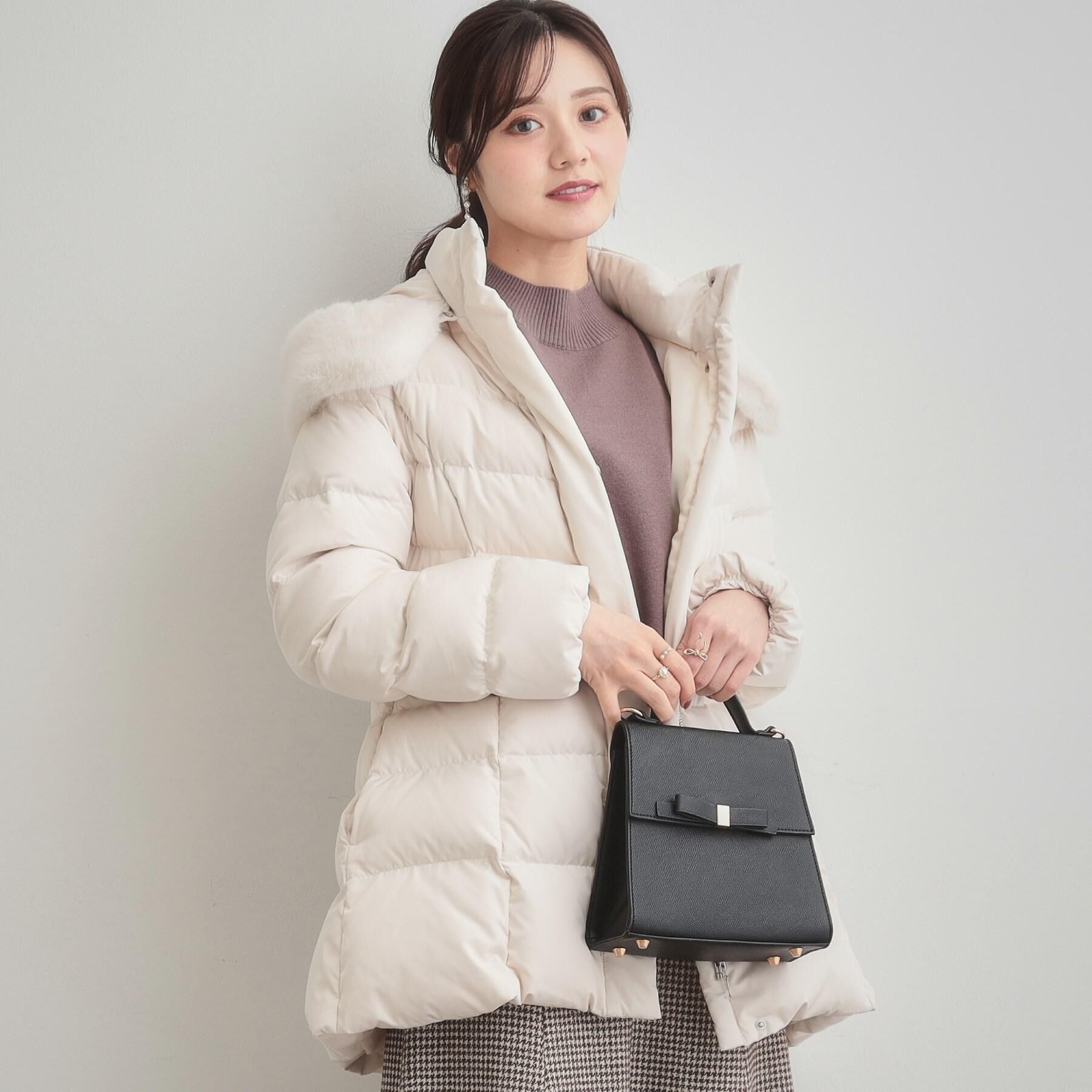 Couture broach「【2WAY・ベルト付き】フードフェイクファー ミドル丈ダウンコート」|ダウン|