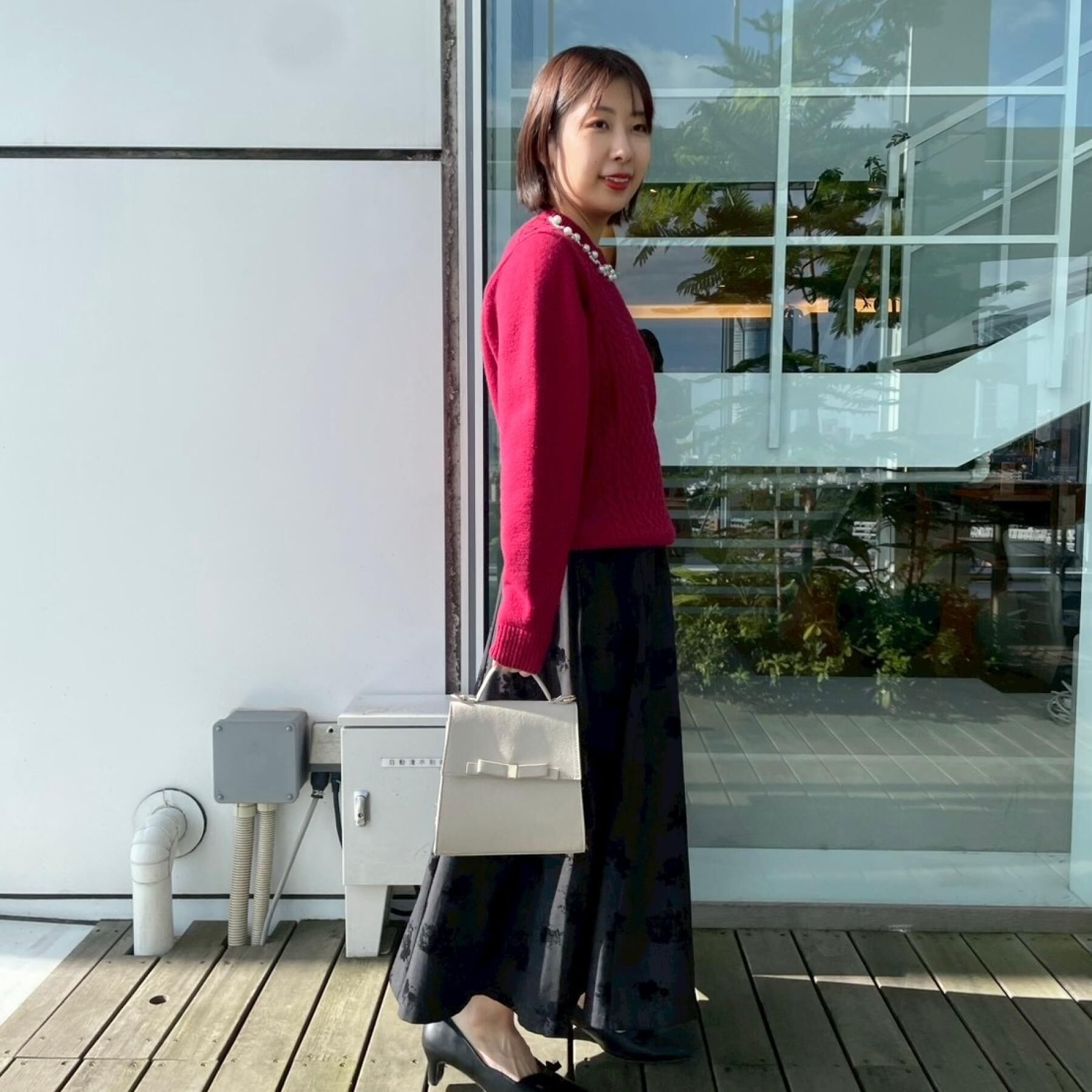 Couture broach「【きれいめ】パール調デザイン アラン柄ニット」|ニット・セーター|