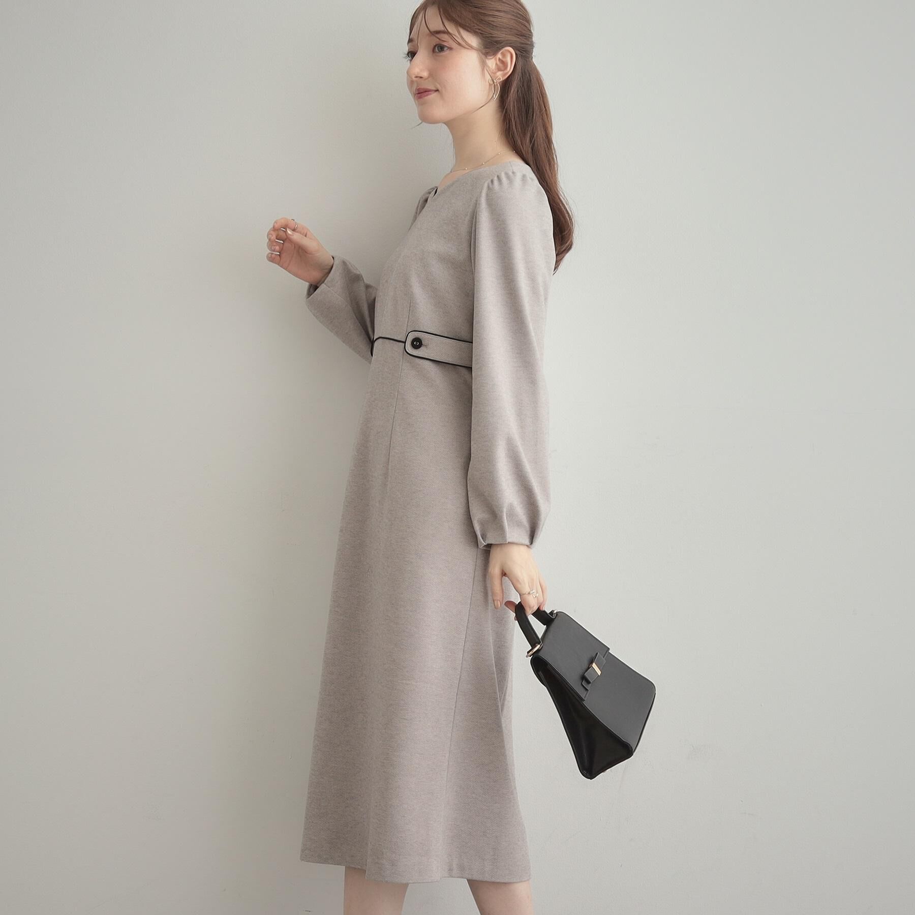 Couture broach「【通勤・起毛ポンチ】配色Aラインワンピース」|ワンピース|