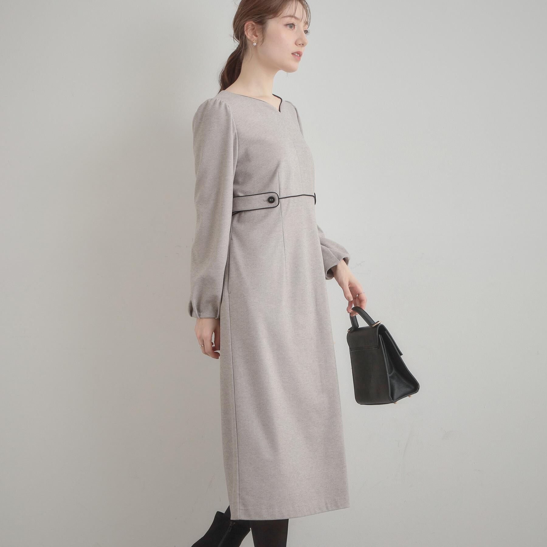 Couture broach「【通勤・起毛ポンチ】配色Aラインワンピース」|ワンピース|