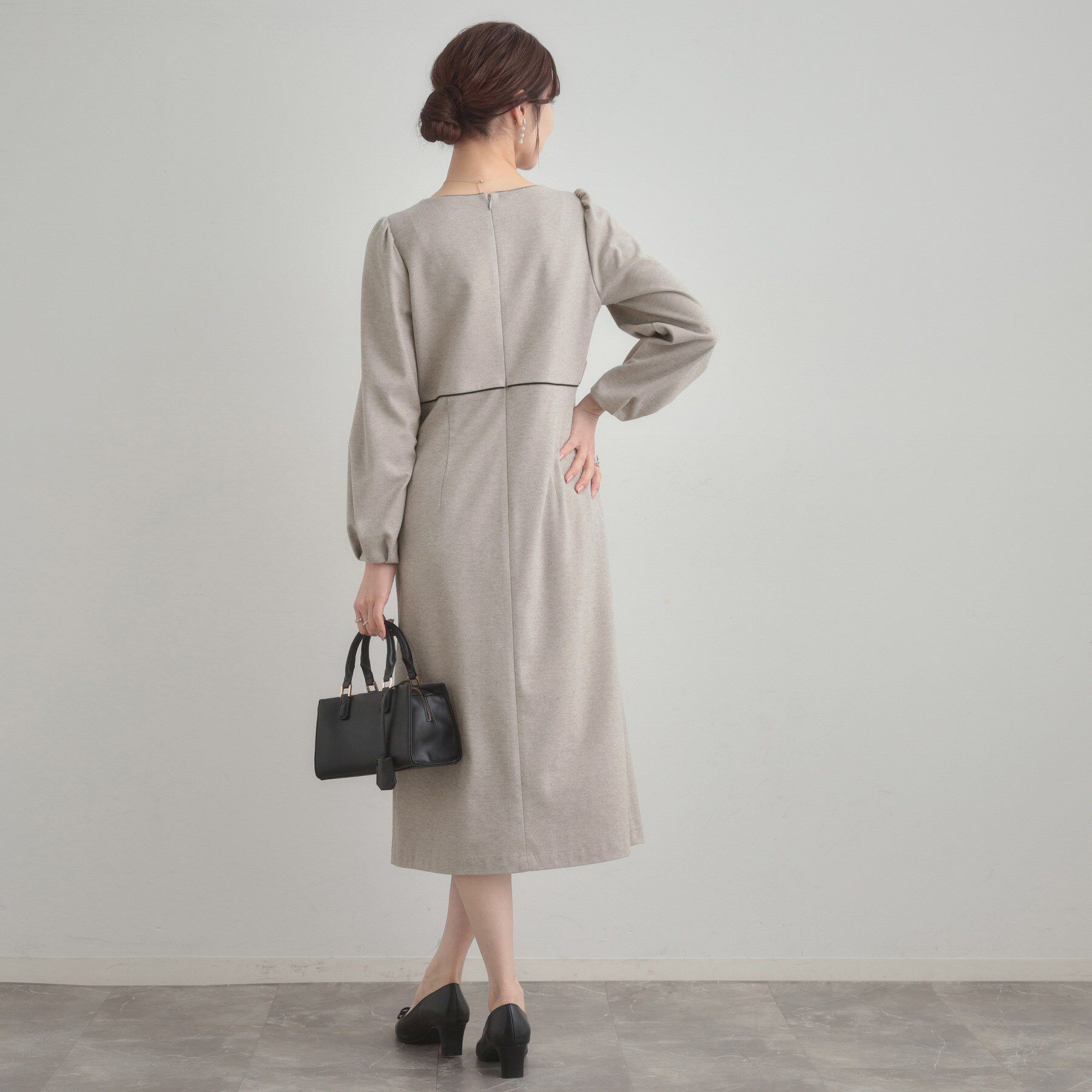 Couture broach「【通勤・起毛ポンチ】配色Aラインワンピース」|ワンピース|