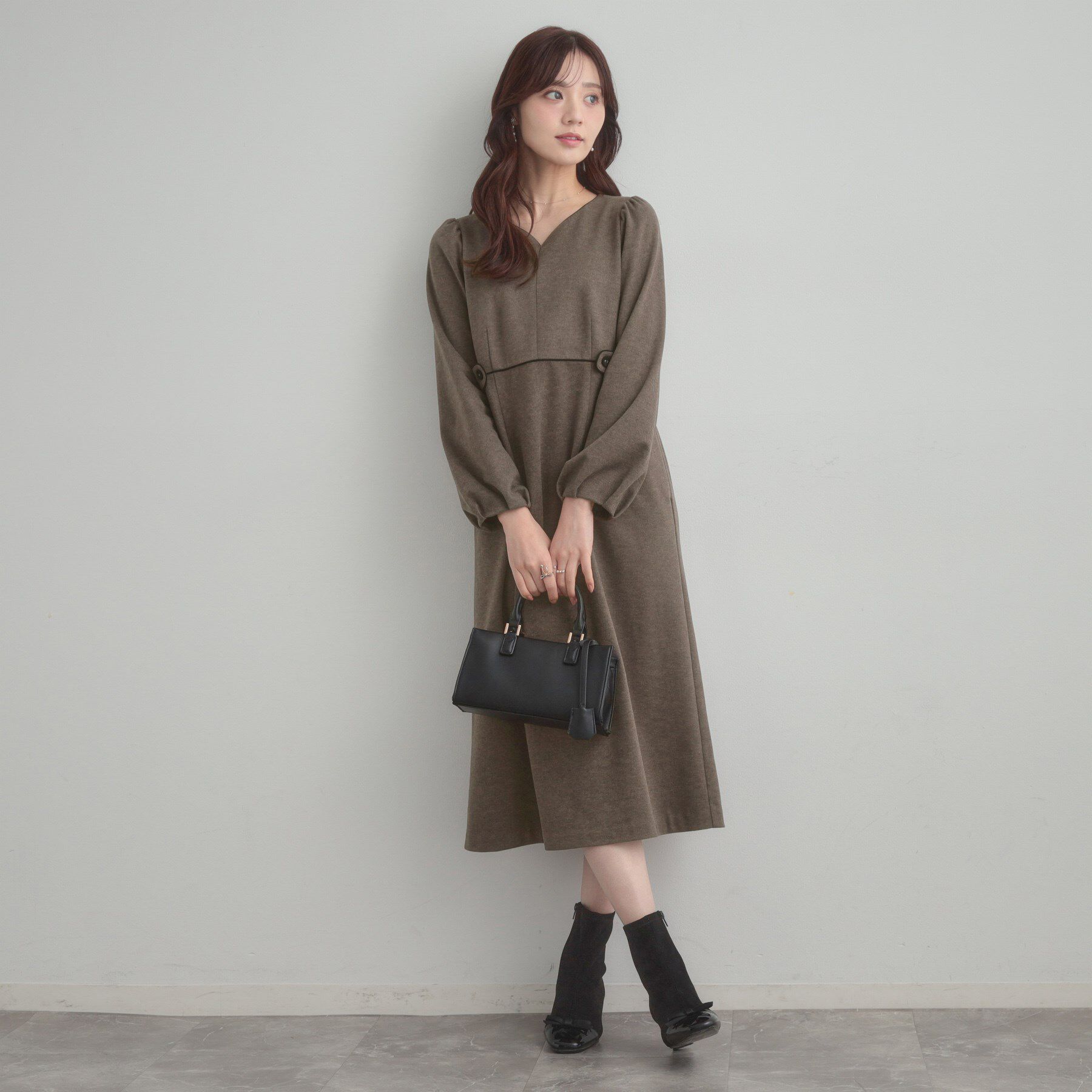 Couture broach「【通勤・起毛ポンチ】配色Aラインワンピース」|ワンピース|