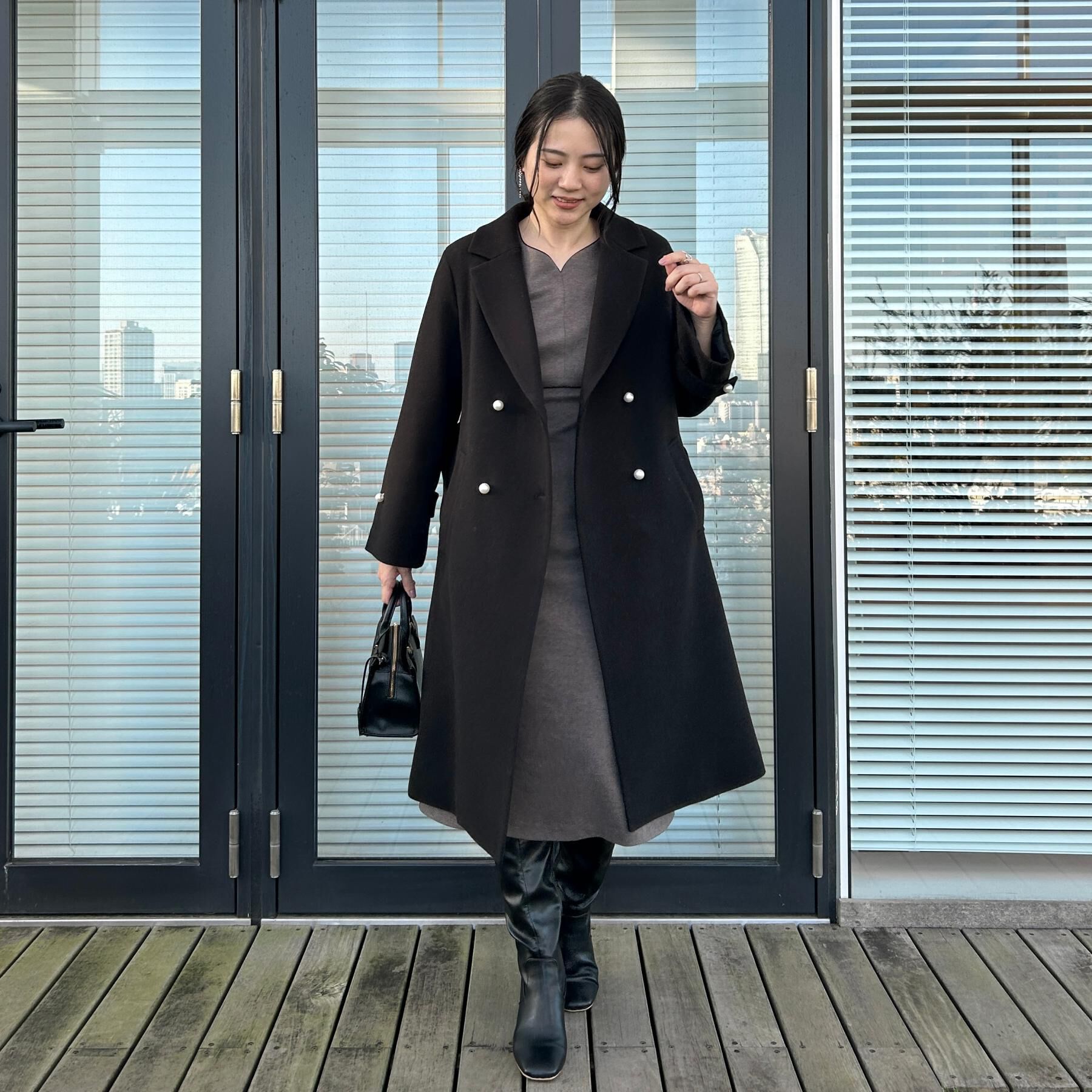 Couture broach「【通勤・起毛ポンチ】配色Aラインワンピース」|ワンピース|