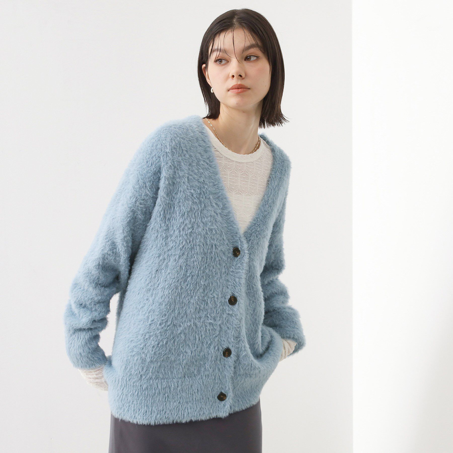 THE SHOP TK「【ふわふわあったか】フェザーカーディガン」|カーディガン|ブルー(092)