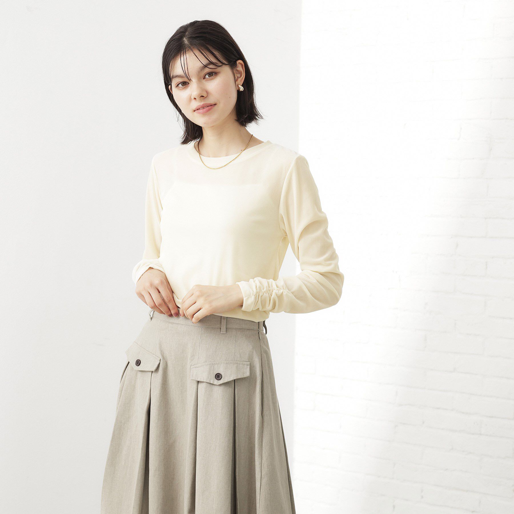 THE SHOP TK「【程よいシアー感】ベロア袖クシュプルオーバー」|Tシャツ・カットソー|