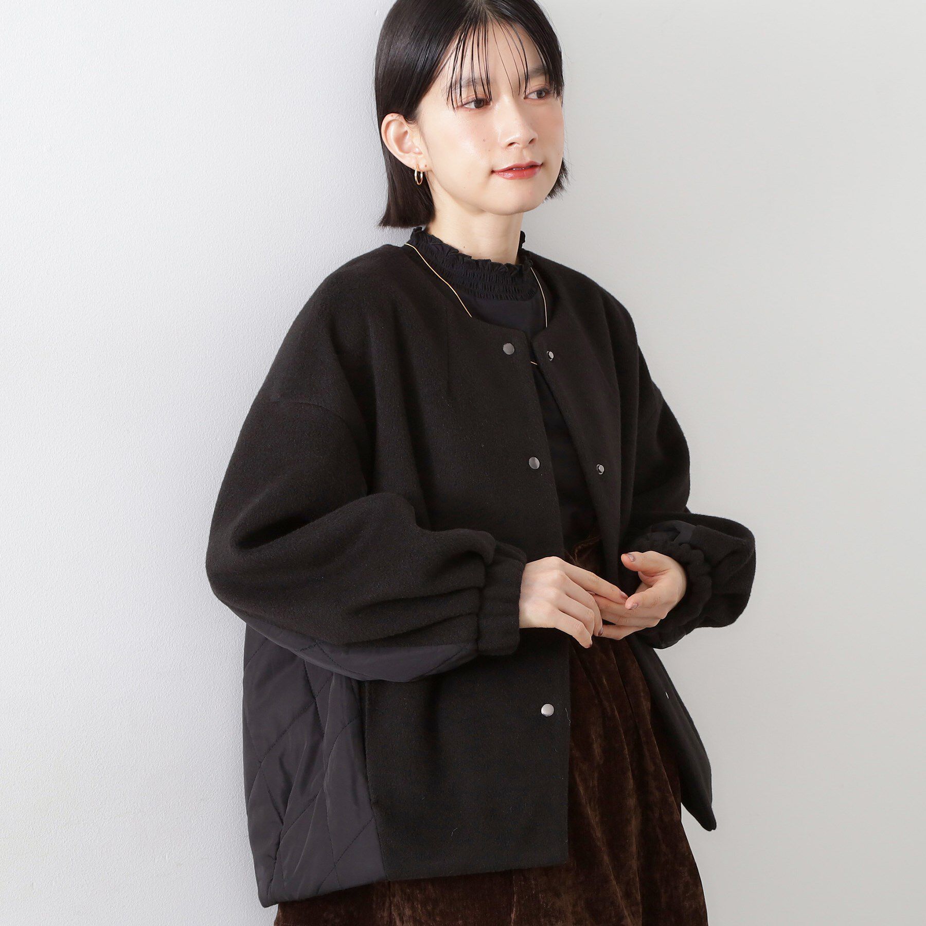 THE SHOP TK「前後で印象が変わる ドッキングノーカラージャケット」|ノーカラージャケット|ブラック(019)