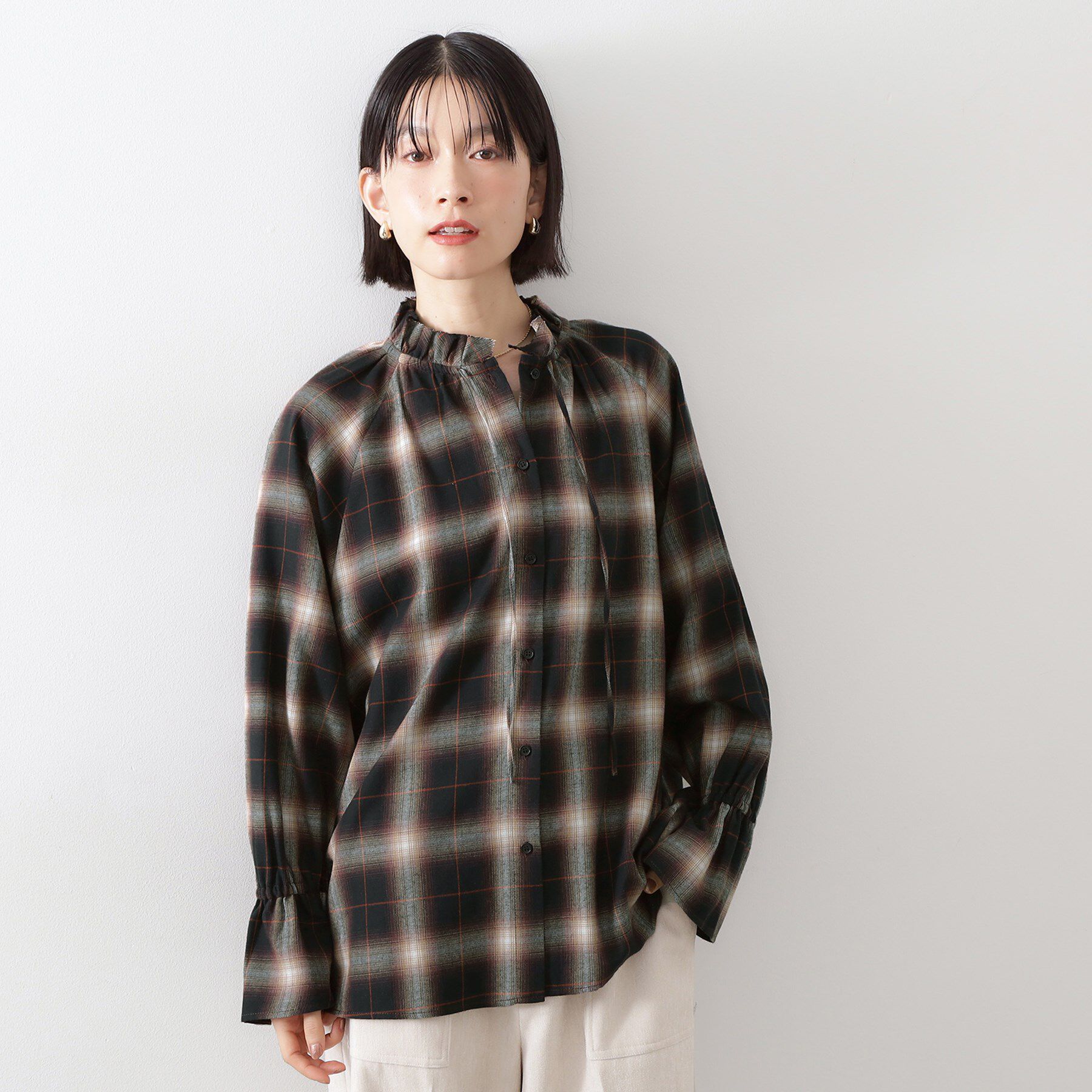 THE SHOP TK「起毛オンブレフリルブラウス」|シャツ・ブラウス|