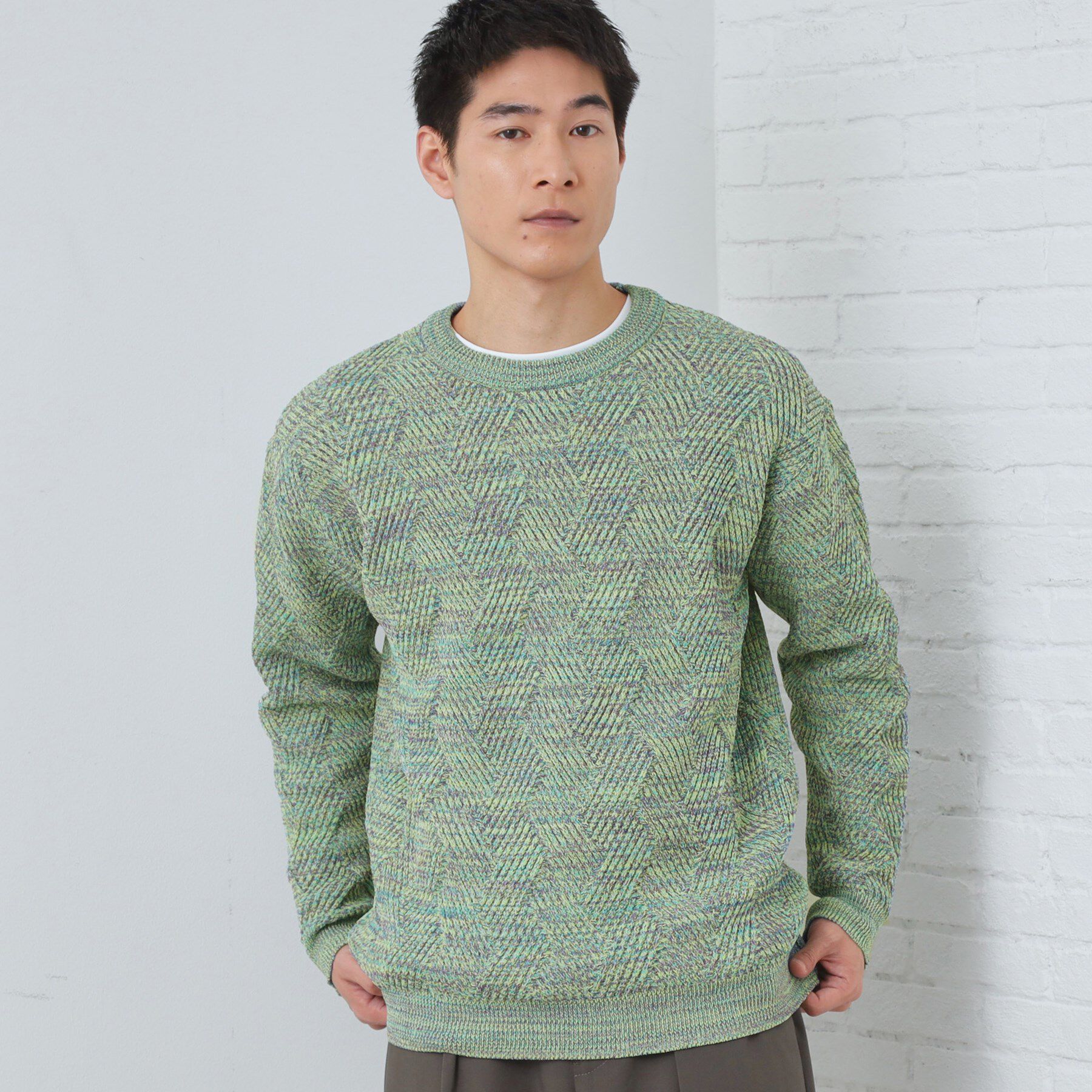 THE SHOP TK「【頑張りすぎないオシャレ】ミックスヤーンニット　洗濯機OK／軽量」|ニット・セーター|グリーン(022)