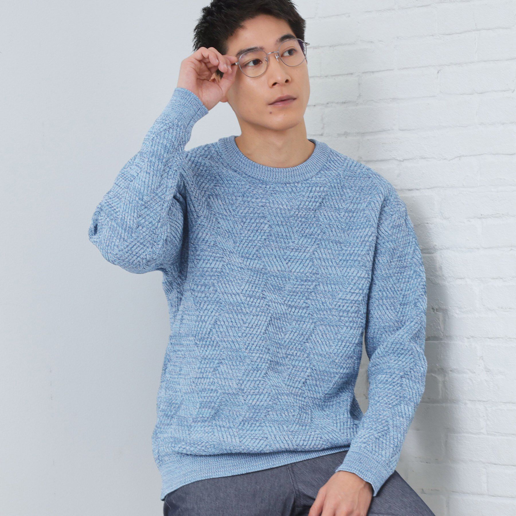 THE SHOP TK「【頑張りすぎないオシャレ】ミックスヤーンニット　洗濯機OK／軽量」|ニット・セーター|ブルー(092)