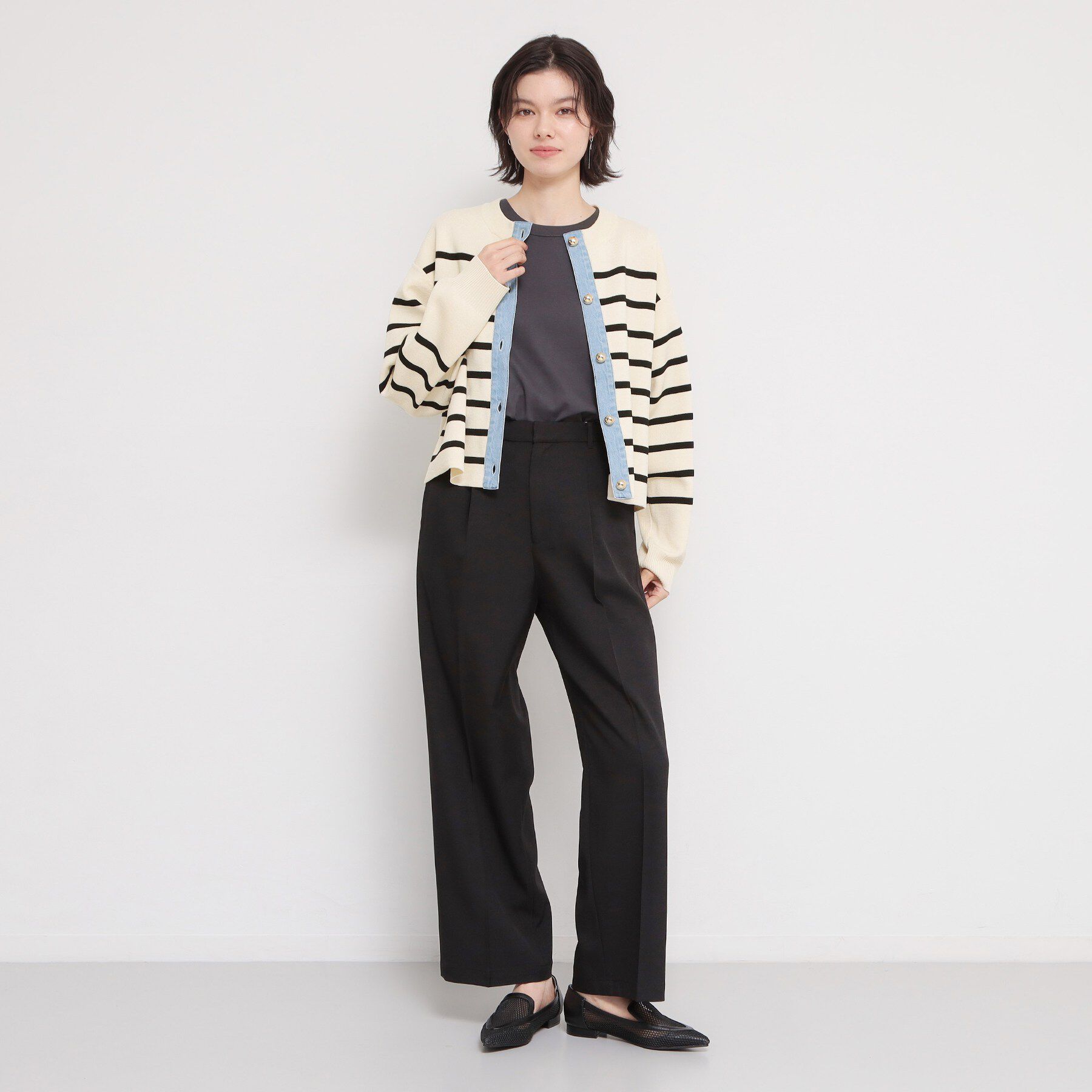 THE SHOP TK「【羽織るだけでこなれ感を演出】デニム切替カーディガン」|カーディガン|