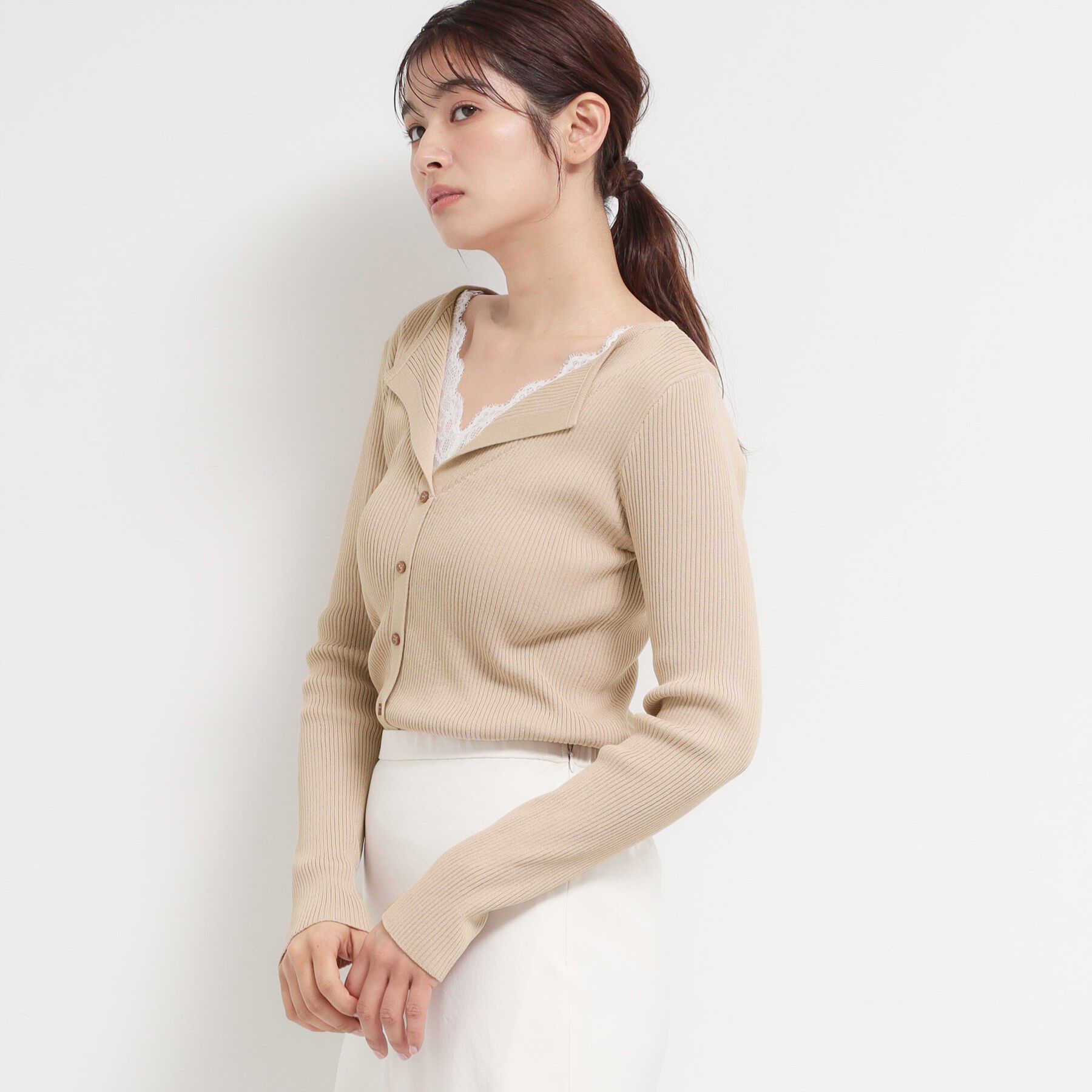 THE SHOP TK「レースレイヤードリブニット」|ニット・セーター|